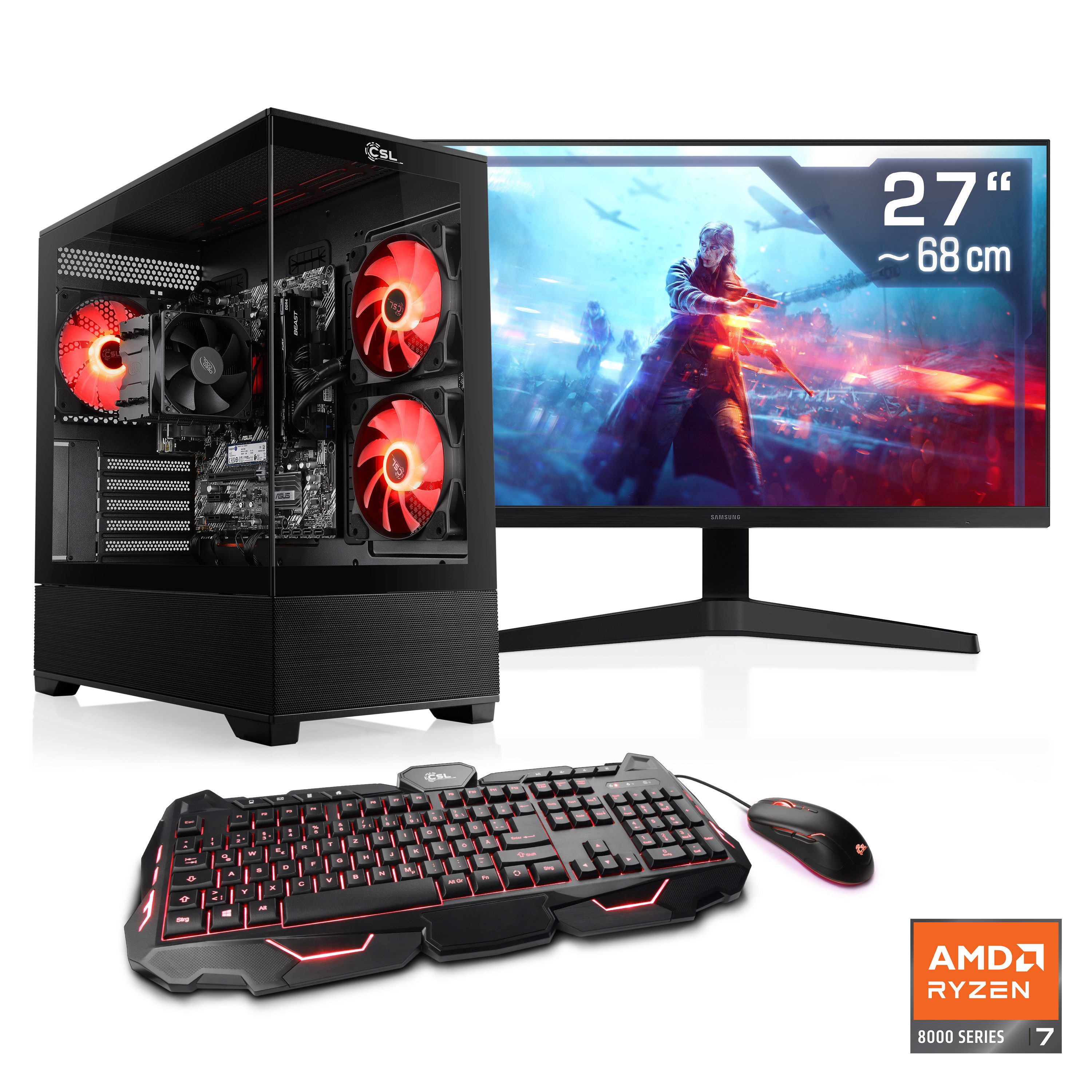 CSL AeroVision V24438 Gaming-PC-Komplettsystem (27", AMD Ryzen 7 8700G, AMD Ryzen 7, 16 GB RAM, 500 GB SSD)