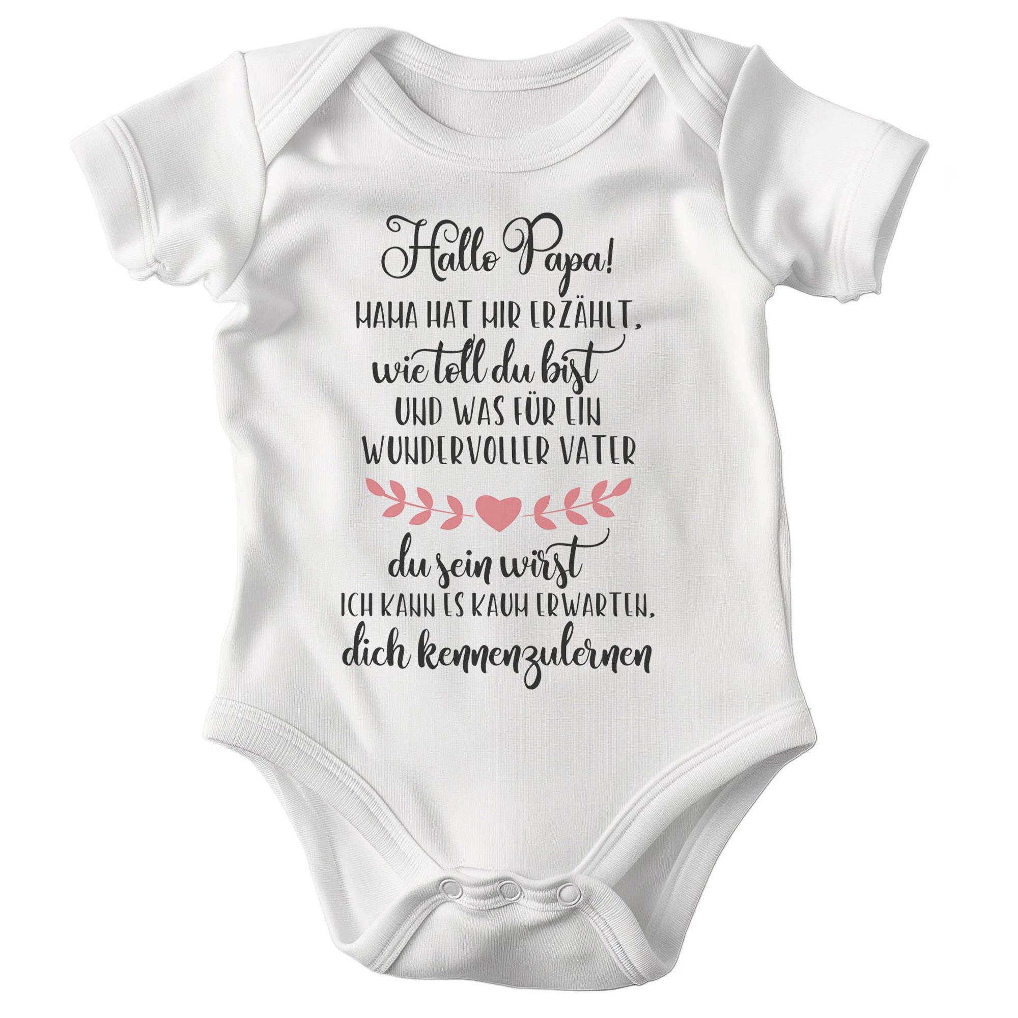 Kurzarmbody Bio Mädchen Babybody Weiß Hallo Papa Herz Geschenk Geburt Babyparty