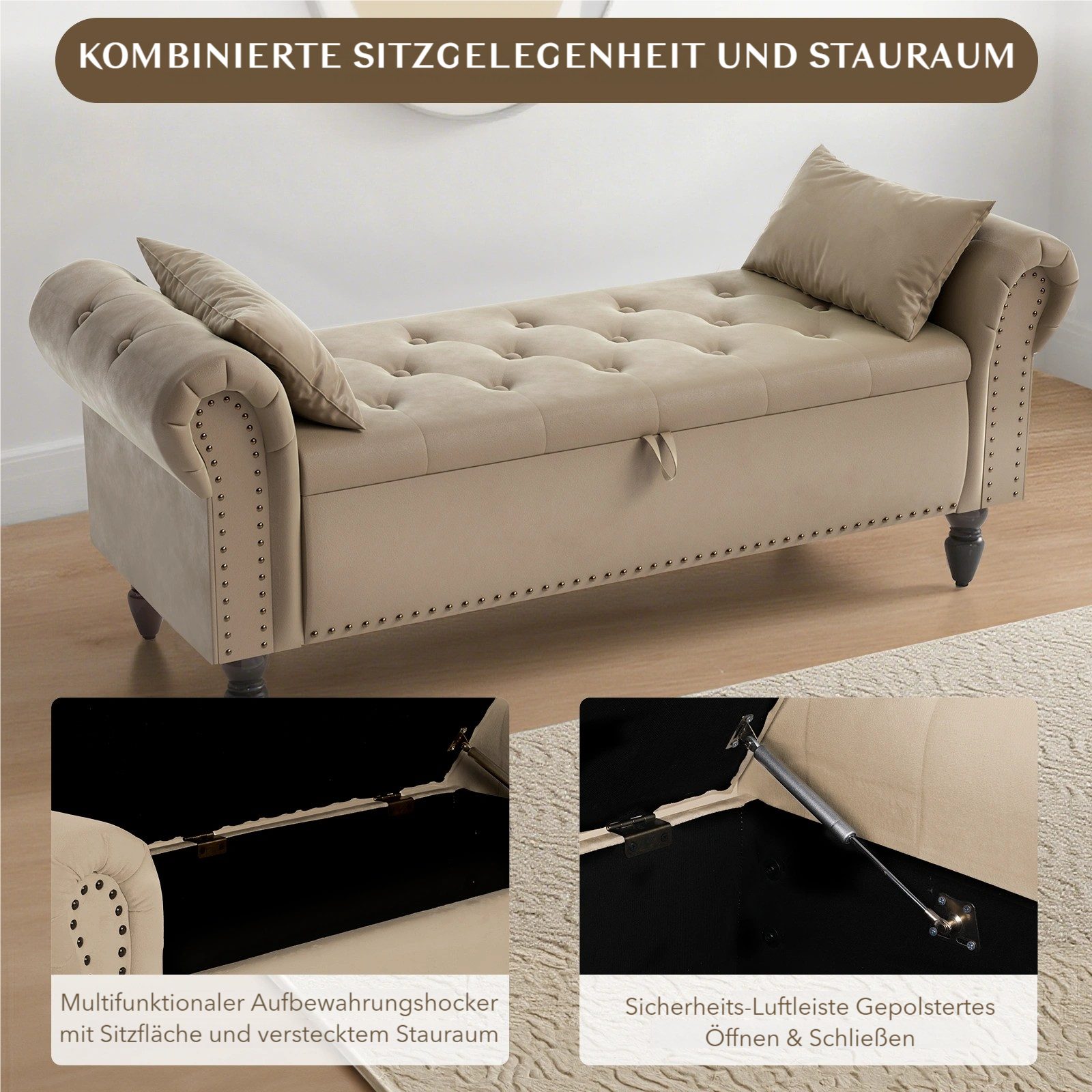 TLGREEN Bettbank Doppelter Hocker mit Stauraum, (Samt,Eleganz und Komfort mit Stauraum), Multifunktionsbank für Wohnzimmer,Schlafzimmer
