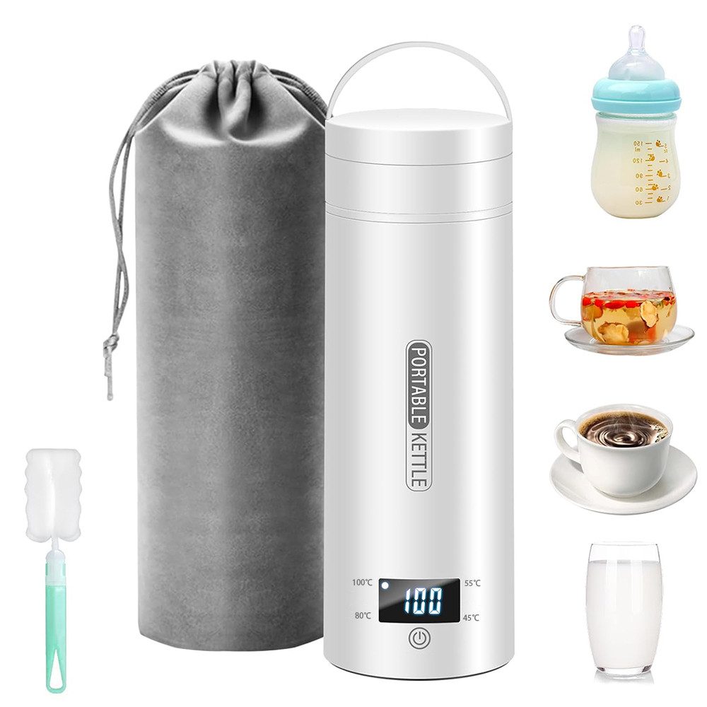 TUWENA Reise-Wasserkocher Reise Wasserkocher Klein Elektrische, Tragbarer Mini Wassertasse, 500ML, Edelstahl,Heizung Automatisch Abschalten