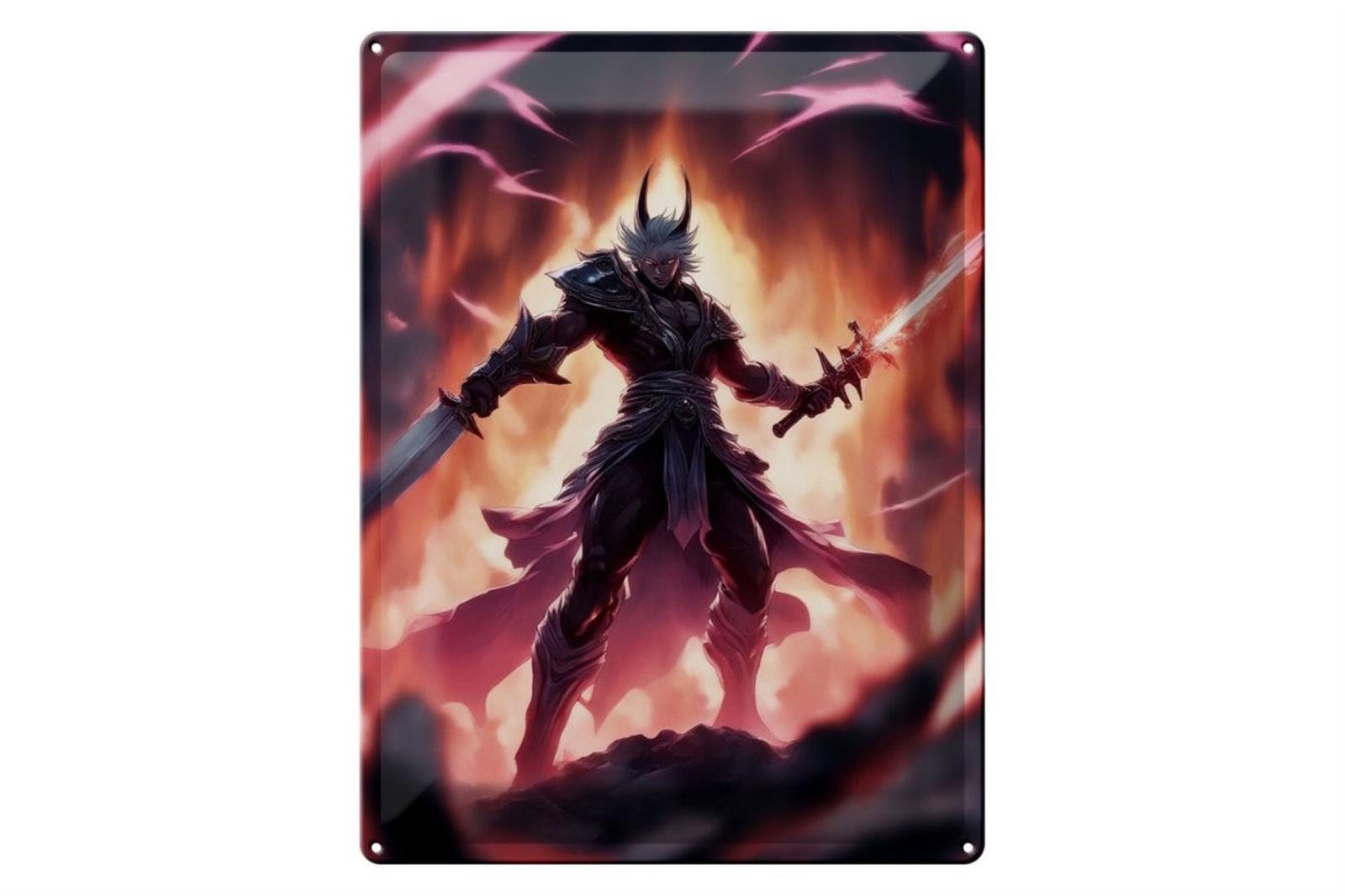 Femer GmbH Metallschild 20x30cm Energie Peitschen Dämon, (1 St), gewölbte Oberfläche, abgerundete Ecken, umgeschlagene Kanten