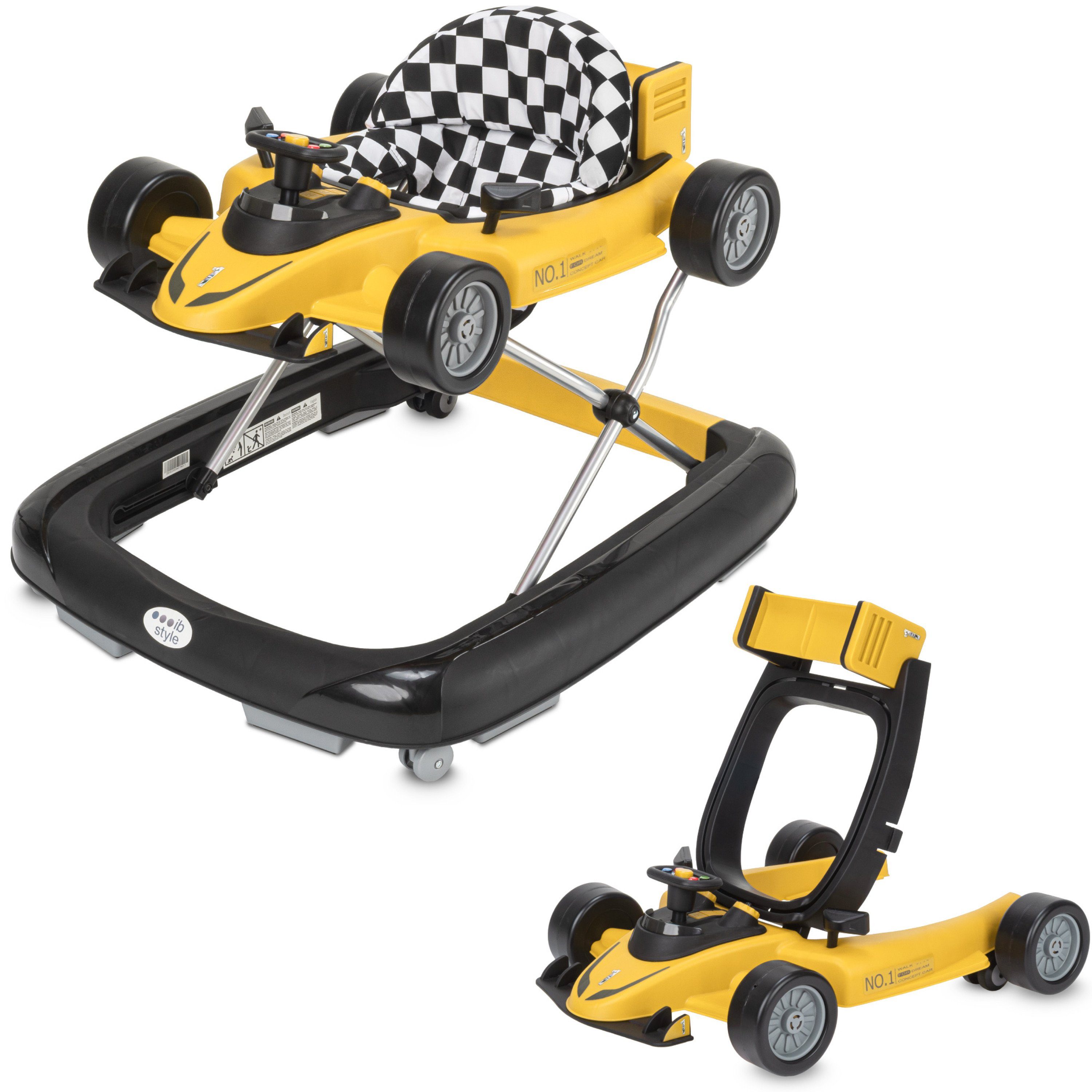 ib style Lauflernhilfe Little Speedster Babywalker Gelb, Lauflernwagen mit Soundeffekten - Abnehmbarer Laufwagen | Lauflernwagen