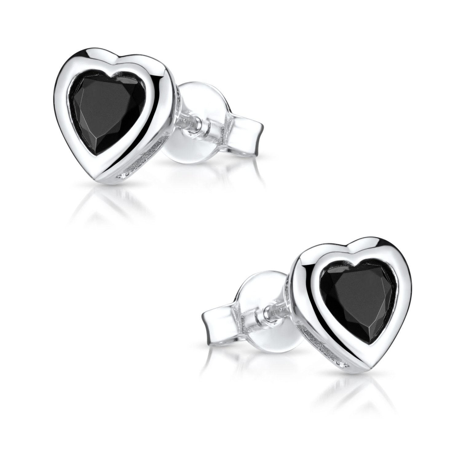 Materia Paar Ohrstecker Herz Zirkonia Schwarz SO-11, 925 Sterling Silber, rhodiniert