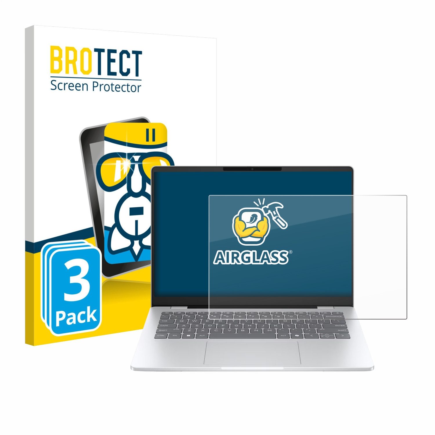 BROTECT Displayschutzglas Folie für HP OmniBook 7 14" Laptop AI, 3 Stück, Schutzfolie Glas Panzer Display Schutz klar