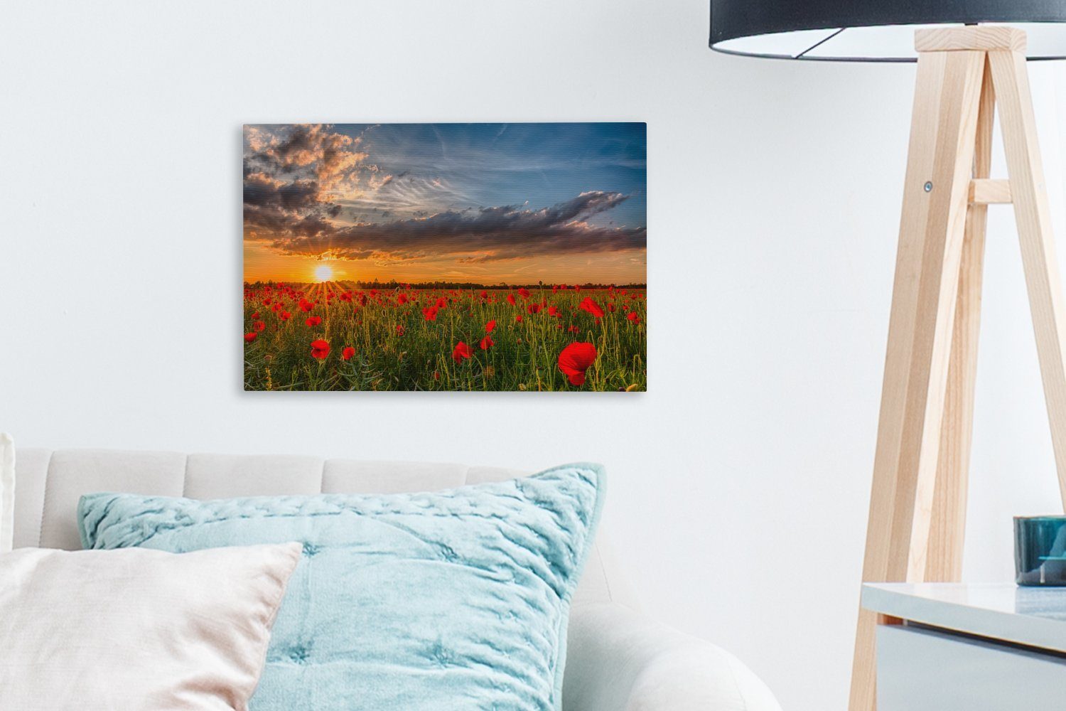 OneMillionCanvasses® Leinwandbild Mohnblumen Wandbild St), (1 30x20 - Aufhängefertig, Sonne, cm Wanddeko, Blumen - Leinwandbilder