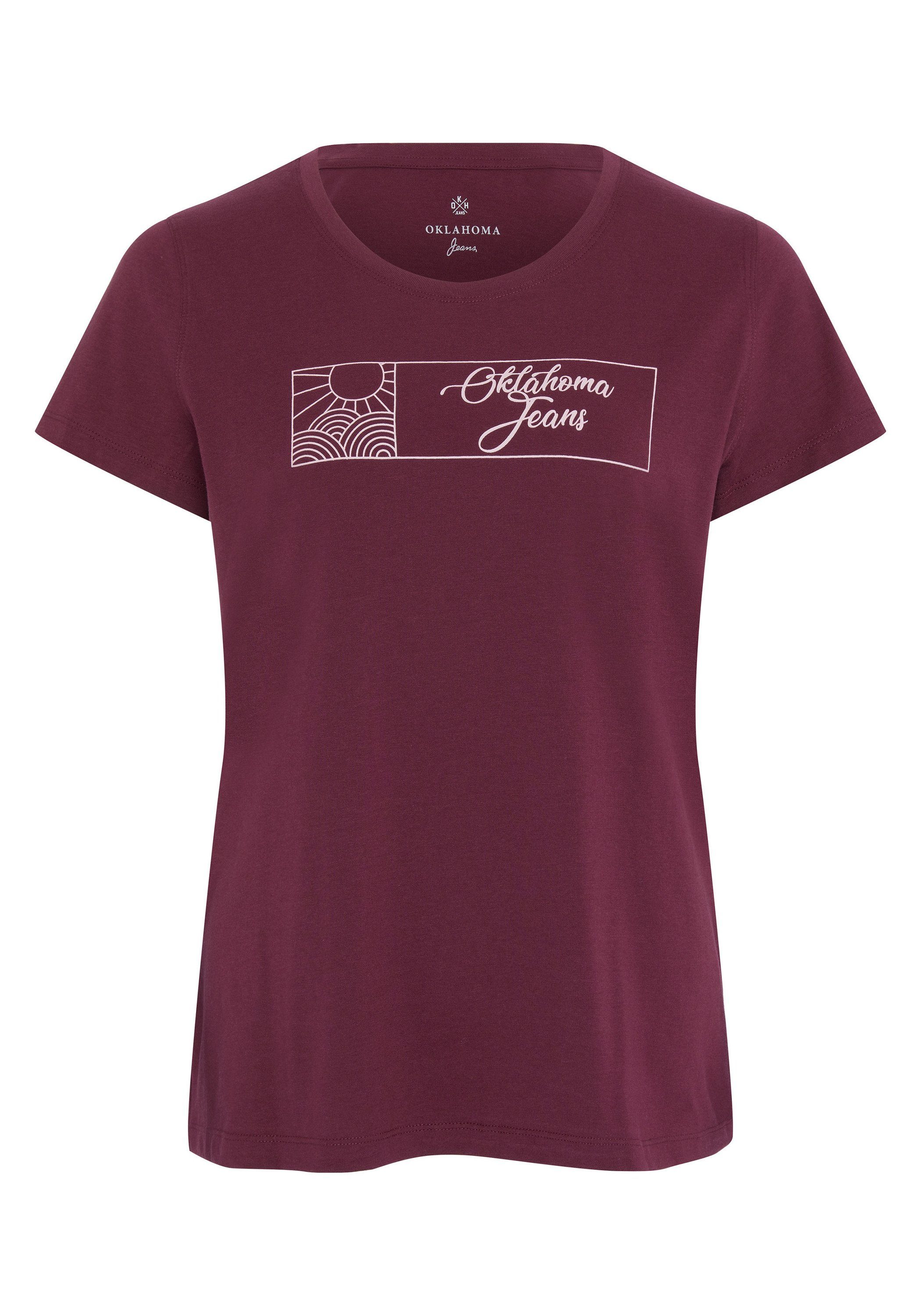 Oklahoma Jeans Print-Shirt mit Sonnenprint und Logo 19-1528 Windsor Wine