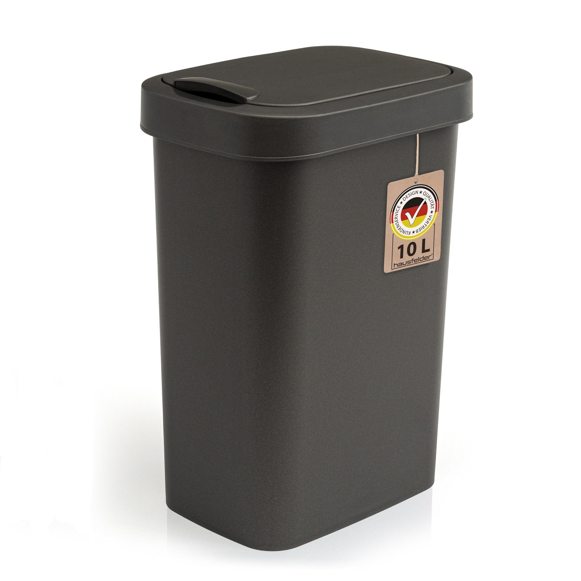Hausfelder Mülleimer Abfalleimer 10 Liter mit Klapp-Schwingdeckel Abfallbehälter in Schwarz, Made in Germany, mit Klapp- und Schwingdeckel, robuste Konstruktion