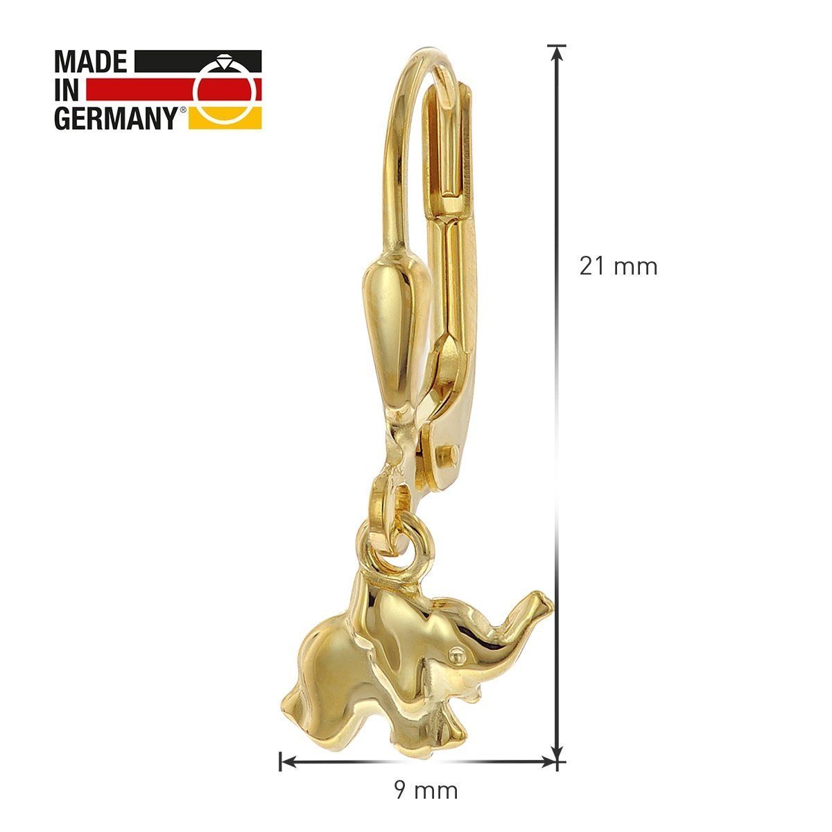 Paar Ohrhänger Karat trendor 333/8 Gold Elefant-Ohrhänger