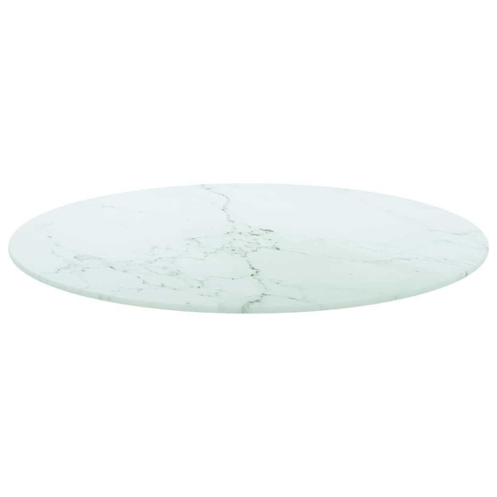 vidaXL Tischplatte, Weiß Ø60x0,8 cm Hartglas in Marmoroptik