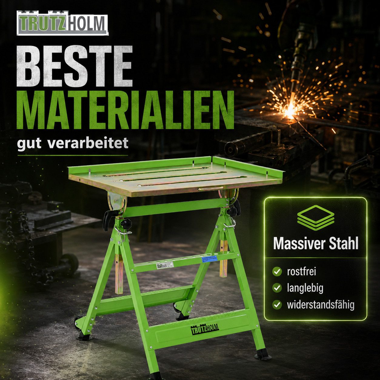 TRUTZHOLM Werkbank Schweißtisch höhenverstellbar 77-92 cm Arbeitstisch neigbar bis 90°