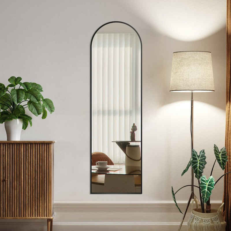 Boromal Wandspiegel Ganzkörperspiegel Schwarz metall 150x50 Spiegel Groß Standspiegel Oval (Metallrahmen), für Schlafzimmer, Wohnzimmer und Eingangsbereich