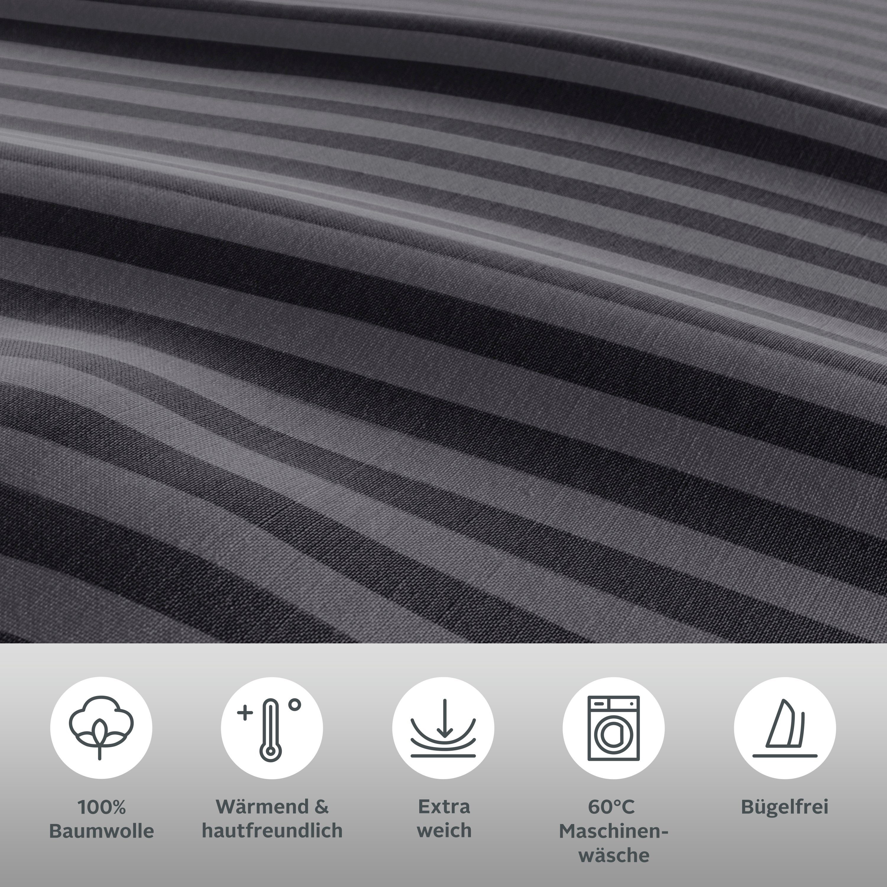 Bruno Banani Bettwäsche Jassen, Biber, 2 teilig, moderne Bettwäsche aus Baumwolle, Bettwäsche mit Streifen-Design