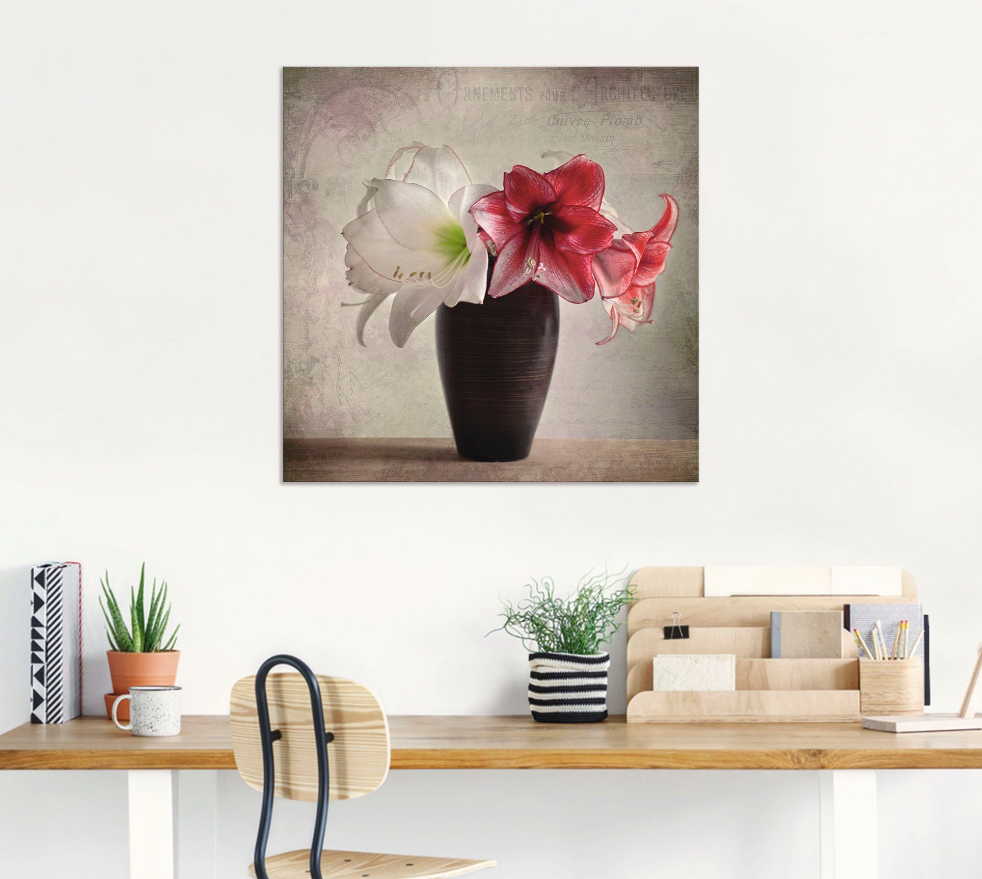 Artland Alu-Dibond-Druck Amaryllis Vintage I, Blumen (1 St), für Innen- und Außenbereich geeignet, Outdoorbild