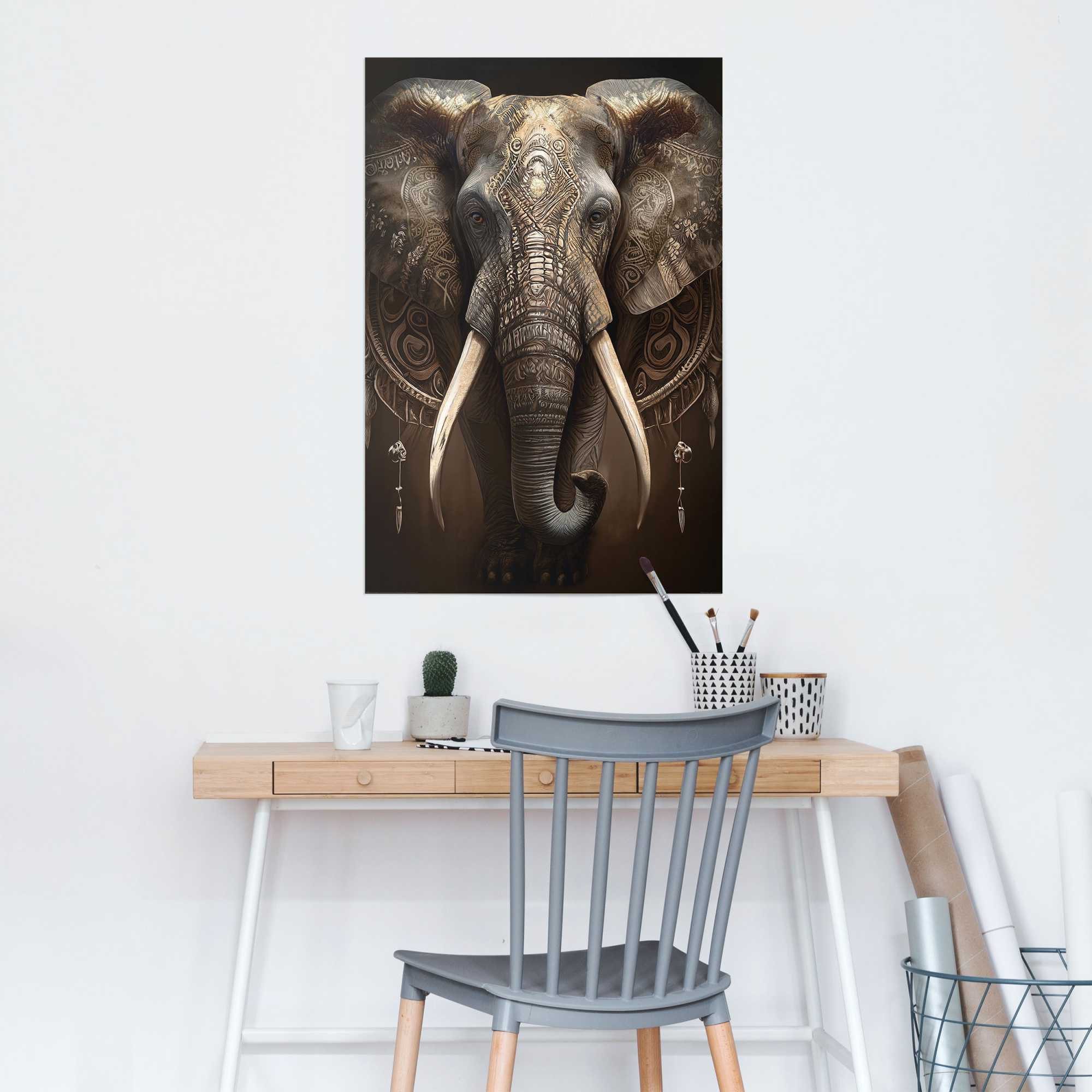 Reinders! Poster Dekorierter Elefant, Wohnzimmer - Braun - 150 gr. Papier - günstig online kaufen