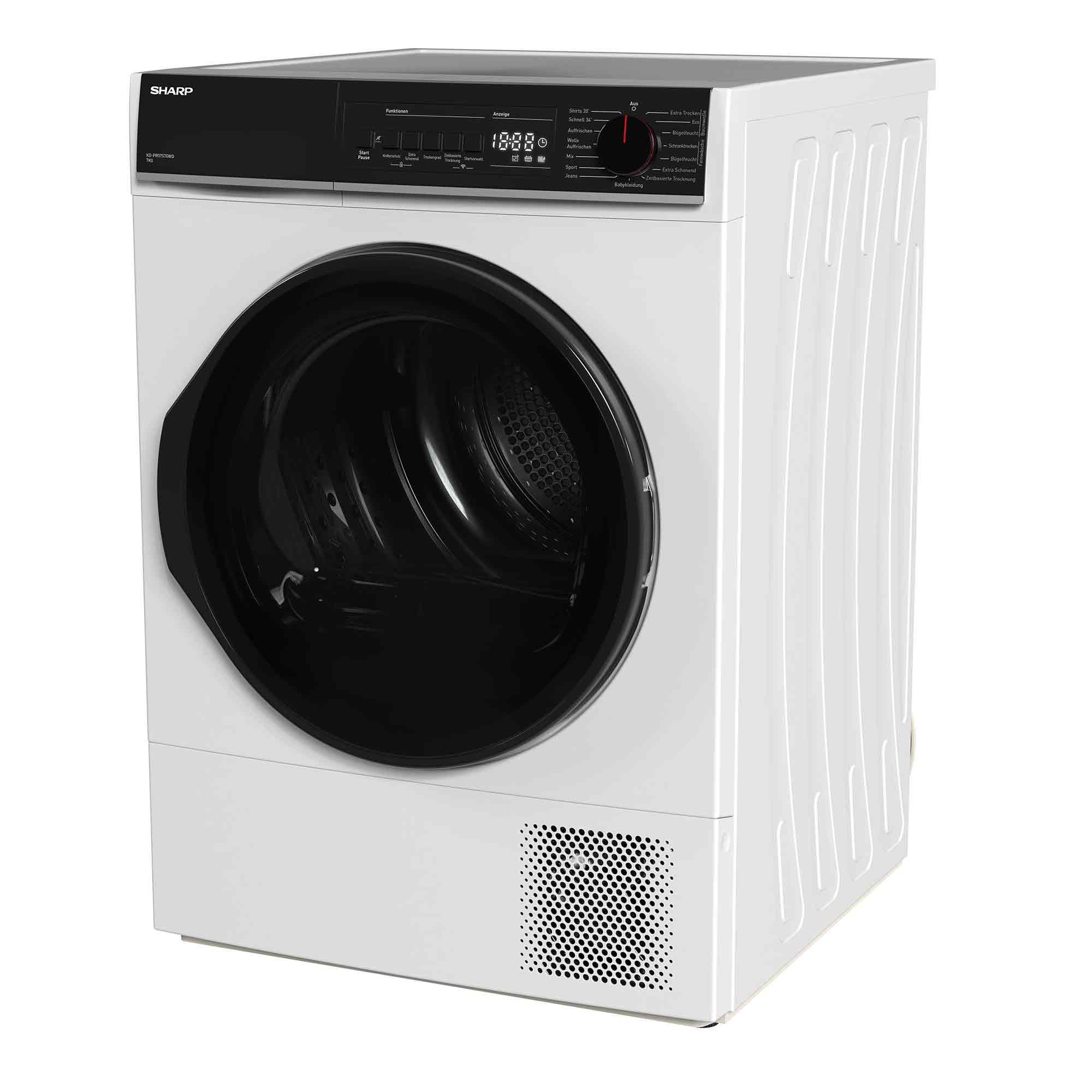 Sharp Wärmepumpentrockner KD-PRO7S7GWD-DE, SoftTouch-Bedienung mit LED-Display, Trommelbeleuchtung, WiFi