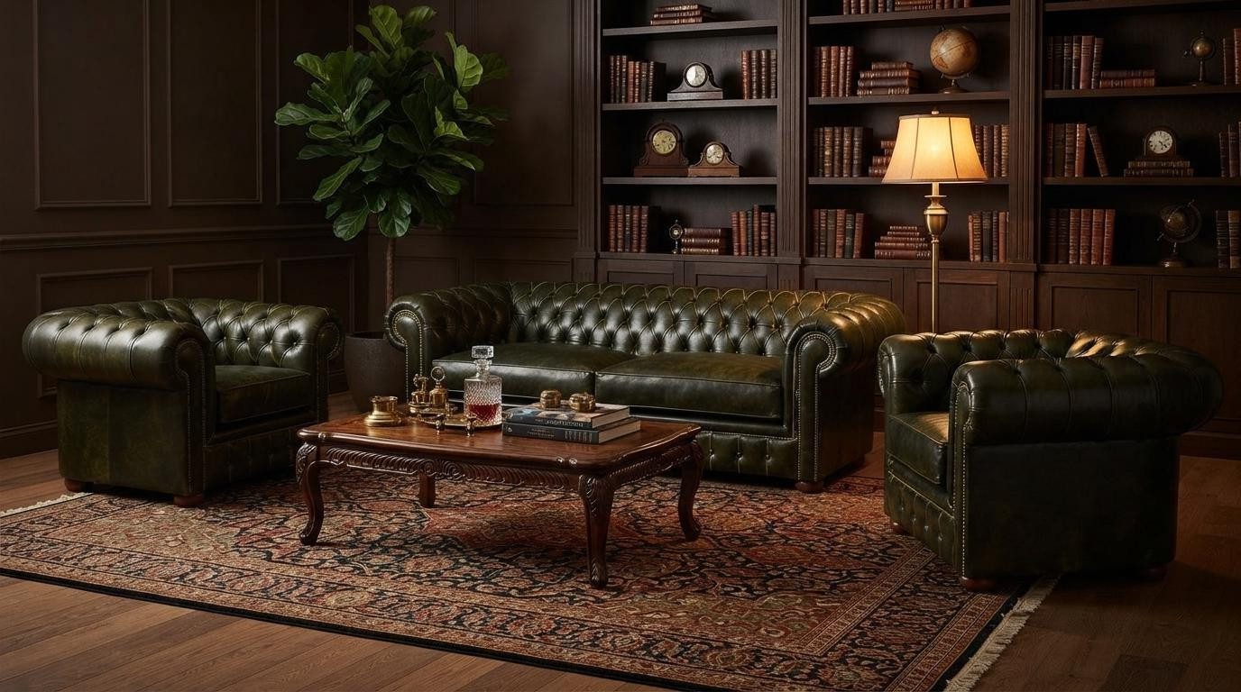 Xlmoebel Polstergarnitur Dreisitzer Chesterfield Sofa Zwei Sessel Kunstleder Modern Elegant, (3-tlg., 3-tlg)