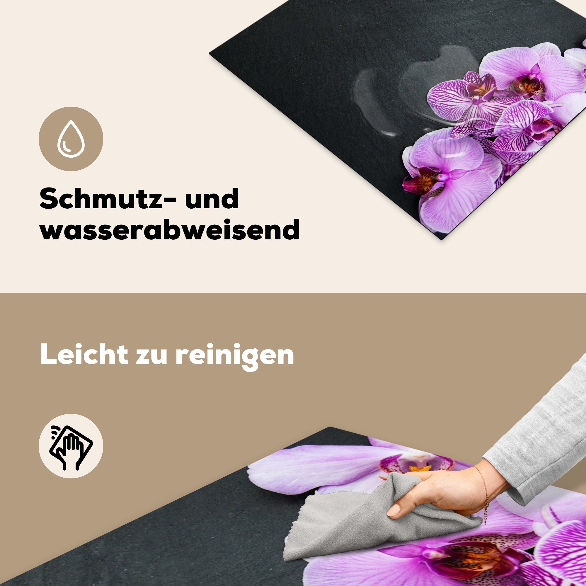 MuchoWow Herdblende-/Abdeckplatte Orchidee - Vinyl, Flora, - Ceranfeldabdeckung tlg), (1 Blumen Induktionskochfeld, - Rosa 57x51 Induktionsschutz, cm