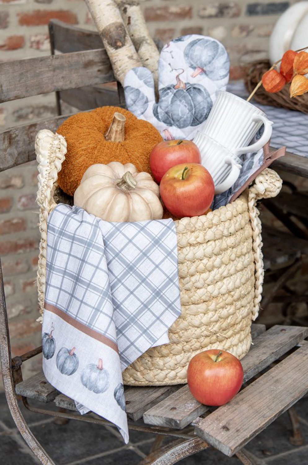 Clayre & Eef Kochschürze Country Style Pumpkin, (1-tlg., 1-teilig), Küchenschürze Nackenband aufgesetzte Tasche ca.70x85cm Baumwolle