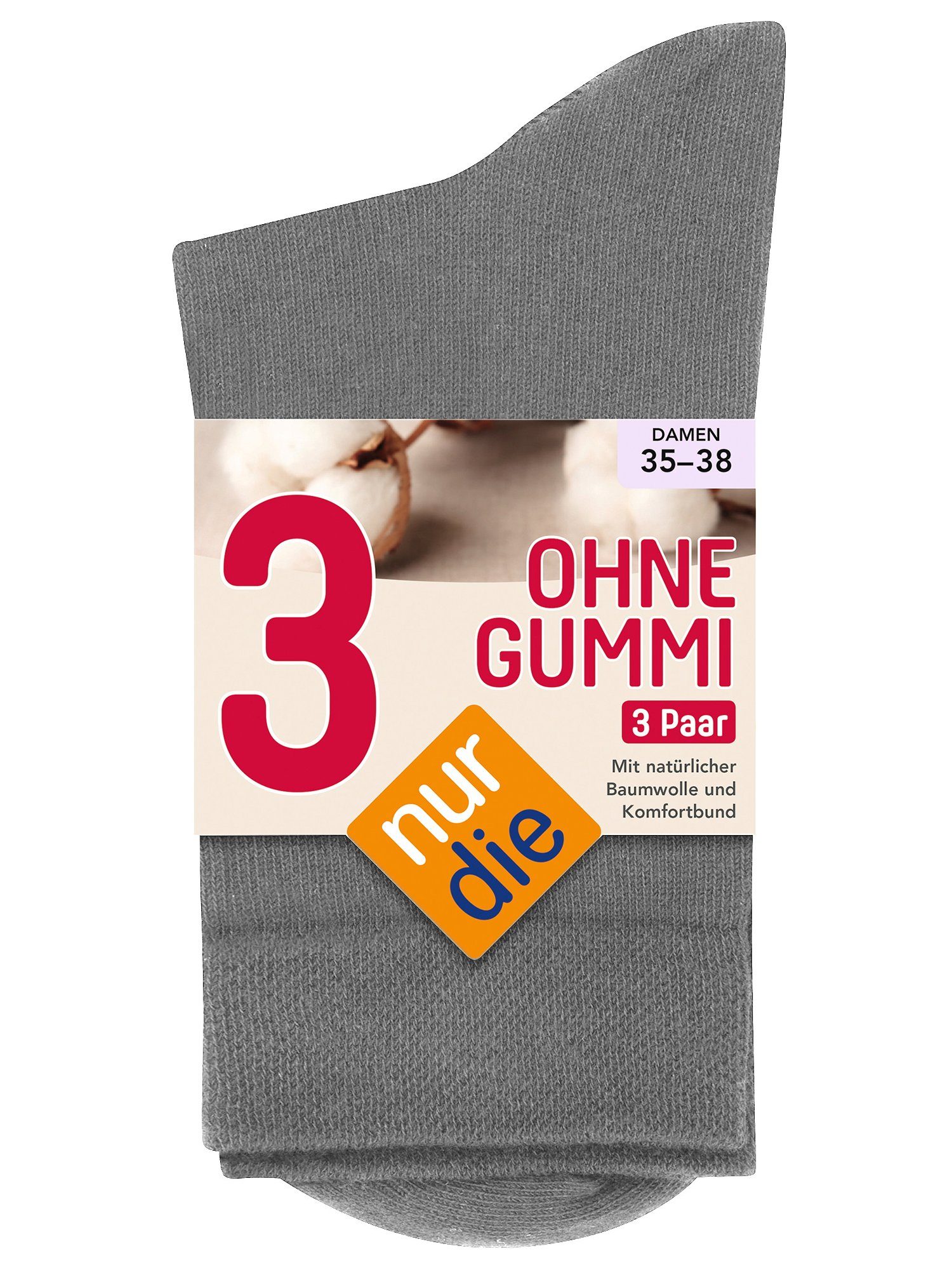 (3-Paar) Die graumelange Freizeitsocken Nur Gummi 3er-Pack Ohne