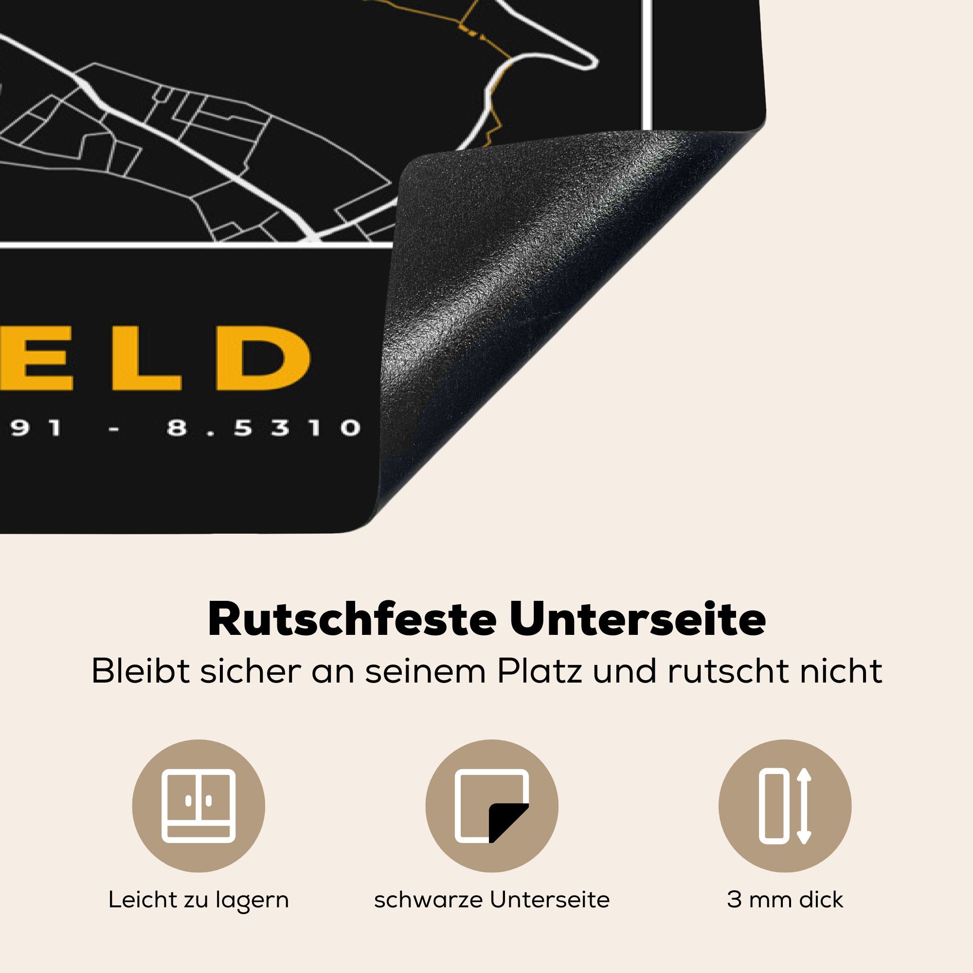 - 78x78 Ceranfeldabdeckung, Karte - tlg), Stadtplan Bielefeld Gold küche Vinyl, Arbeitsplatte cm, MuchoWow für Herdblende-/Abdeckplatte Deutschland, - (1 -