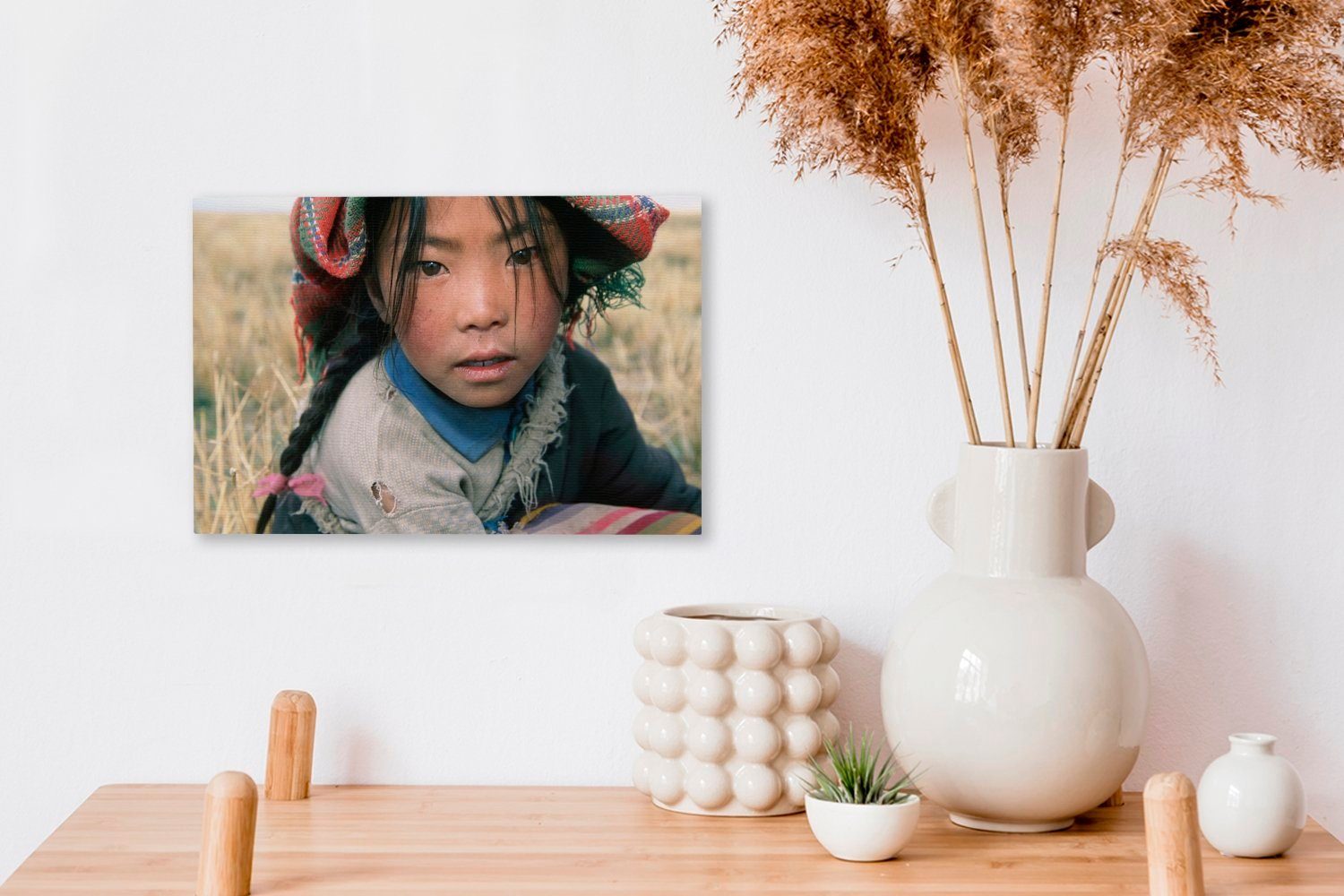 in Mädchens St), Nahaufnahme Wandbild von OneMillionCanvasses® eines Leinwandbild Leinwandbilder, Landschaft cm der Tibet, Aufhängefertig, Wanddeko, 30x20 (1 tibetischen