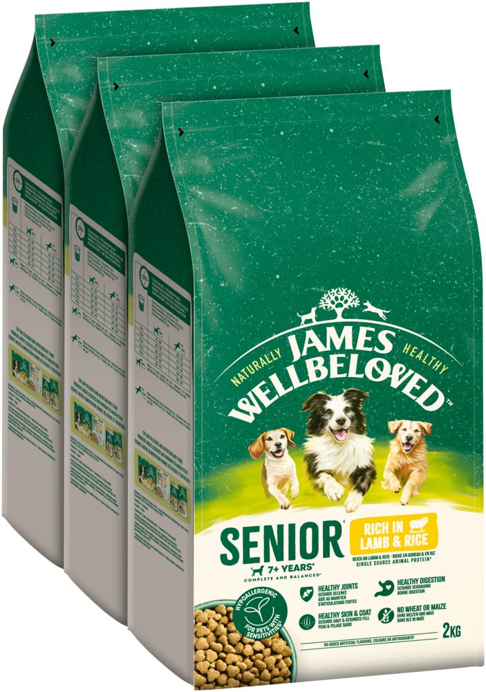 James Wellbeloved JAMES WELLBELOVED™ Hund Senior Lamm & Reis 3 x 2kg, Trockenfutter für: Hunde