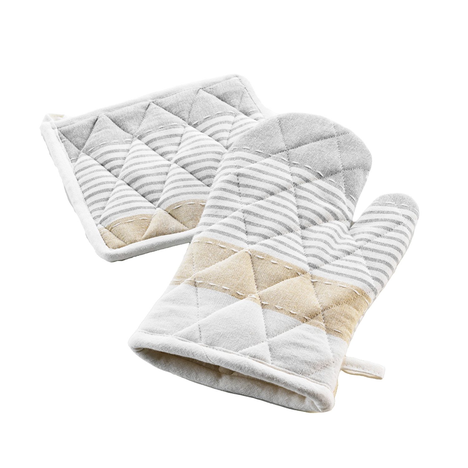 Topfhandschuhe Backhandschuh & Topflappen Beige gestreift rutschfest hitzebeständig