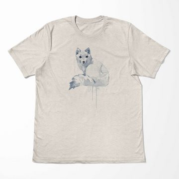 Sinus Art T-Shirt Herren Shirt 100% gekämmte Bio-Baumwolle T-Shirt Aquarell Polarfuchs Motiv Nachhaltig Ökomode aus e (1-tlg)