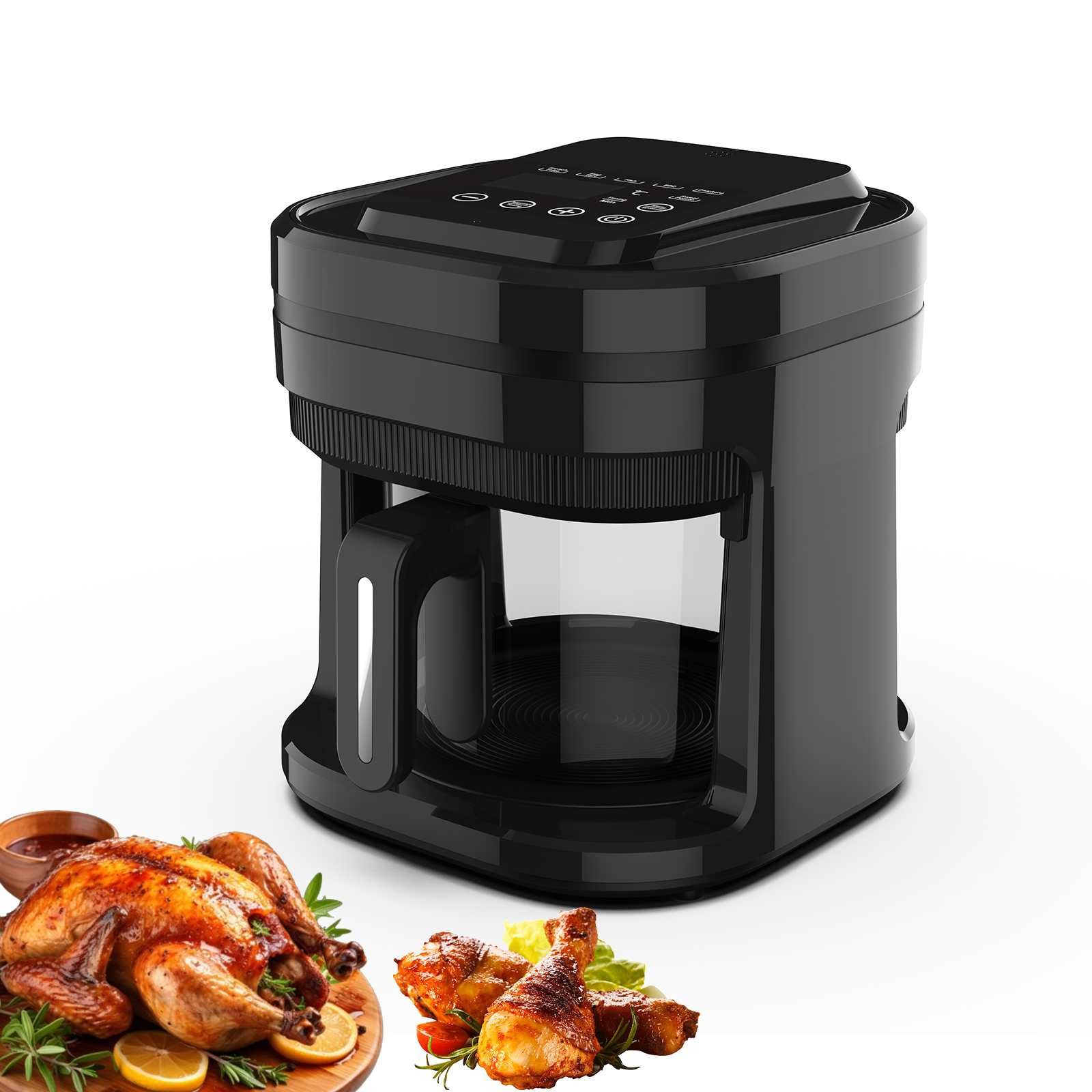 BBG Heißluftfritteuse 3.5L Heißluftfritteuse mit Sichtfenster, 1350W Airfryer, Touchscreen, 1350 W, 8 Programme, 80–200°C, Glasbehälter, Ölfreies Frittieren, Kompakt