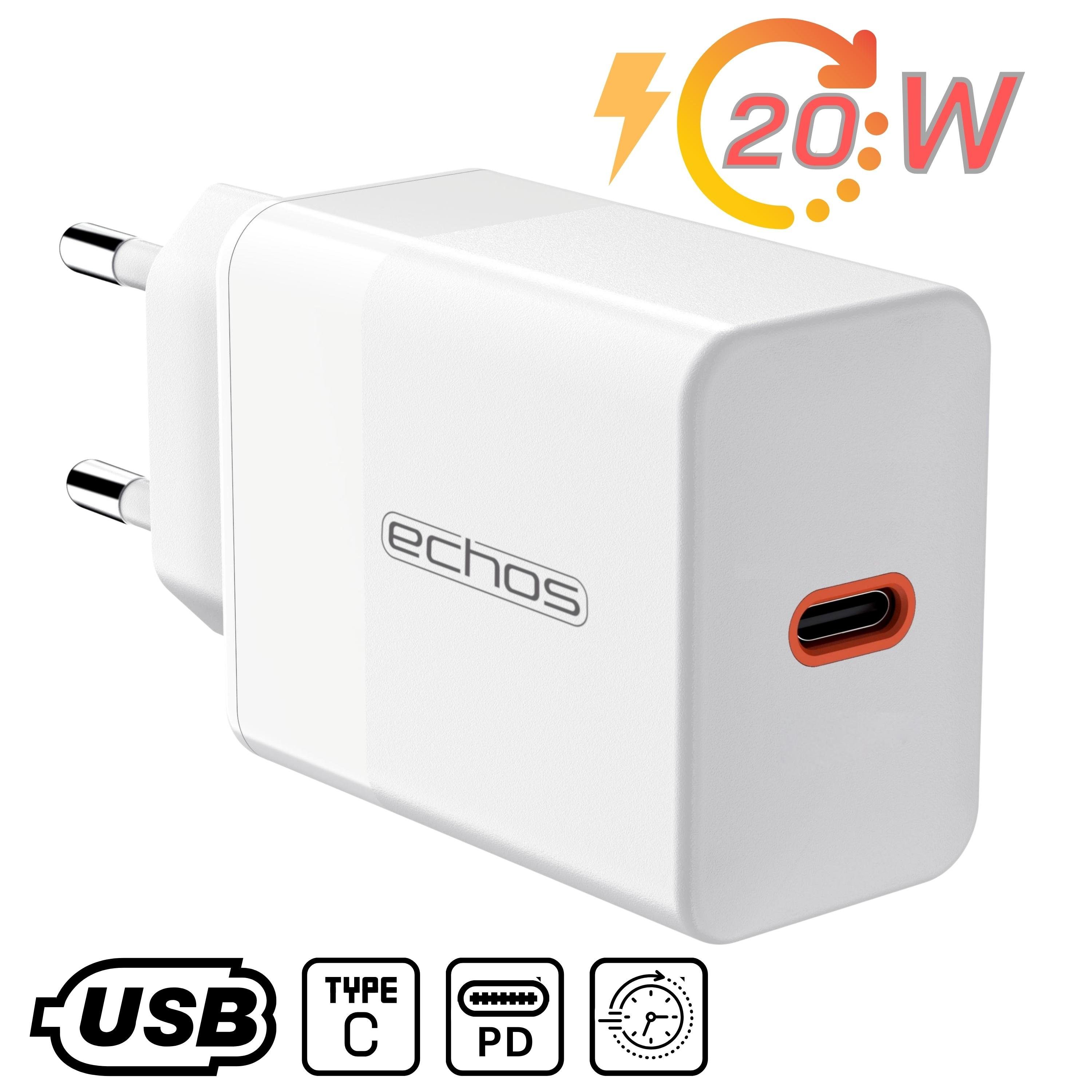 echos Eco-4040 Schnelllade-Gerät (Set, 20 Watt Schnellladegerät,USB-C,PD,PPS)