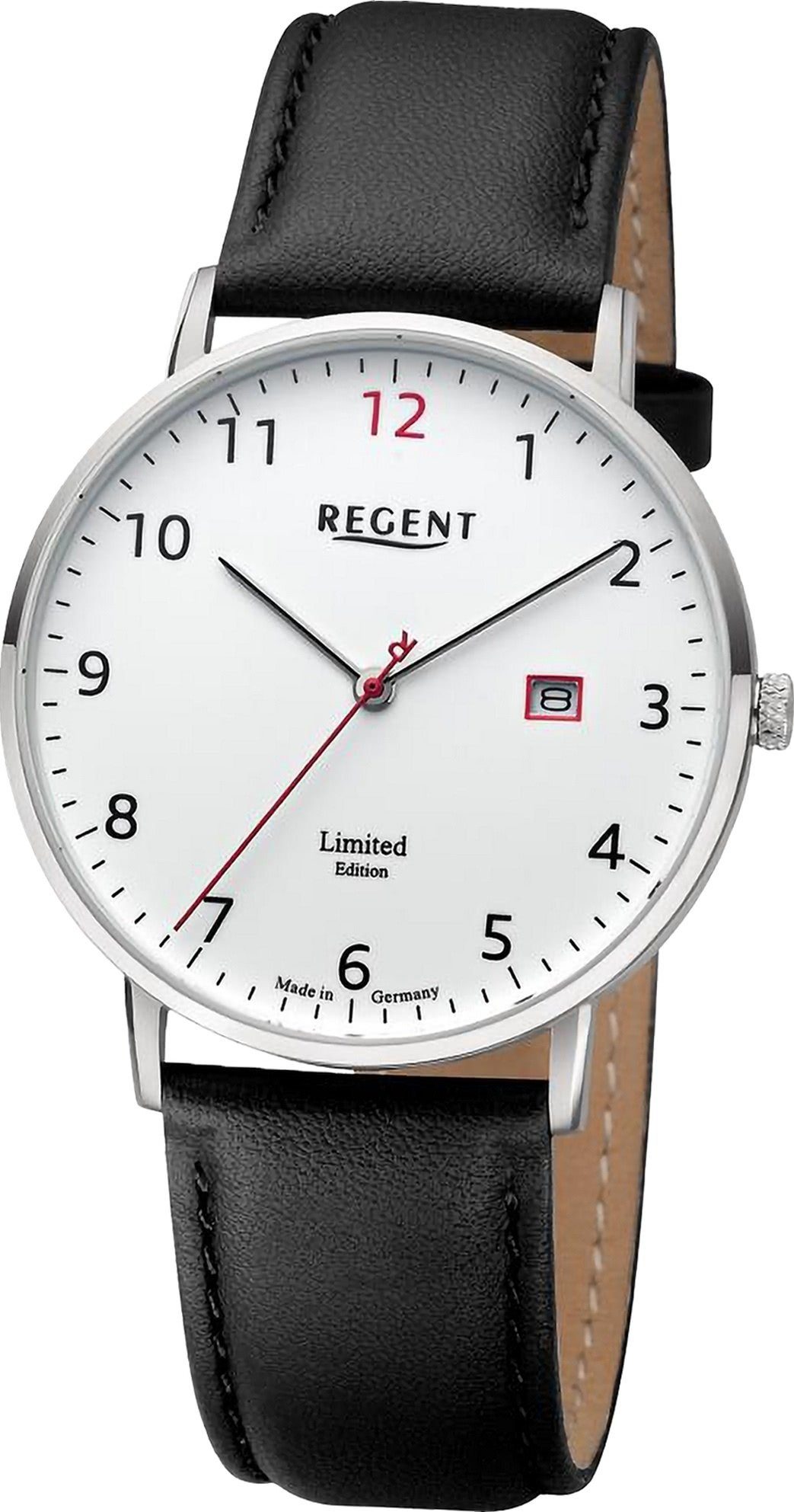 Regent Quarzuhr Regent Herren Armbanduhr Analog, Herren Armbanduhr rund, extra groß (ca. 39mm), Lederarmband