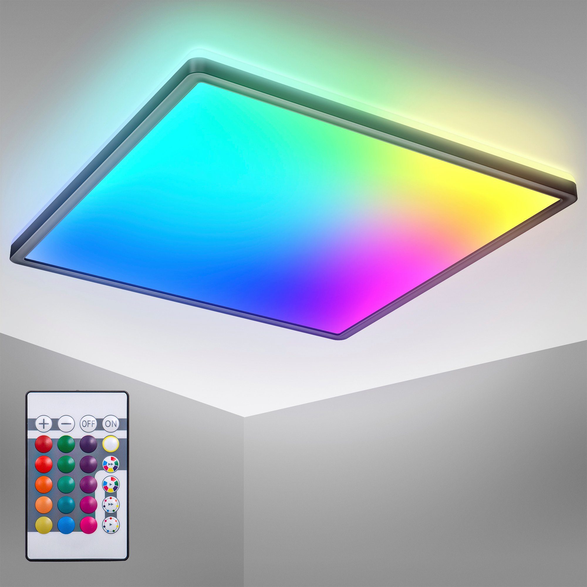 Schwarz, 42x42x3 mit Ultraflach, mit integriert, Farbwechsel, BK_PL1552 RGB, Deckenlampe, RGBW cm Panel, Fernbedienung, Dimmbar, fest B.K.Licht mit Deckenleuchte Backlight, Neutralweiß, LED LED LED