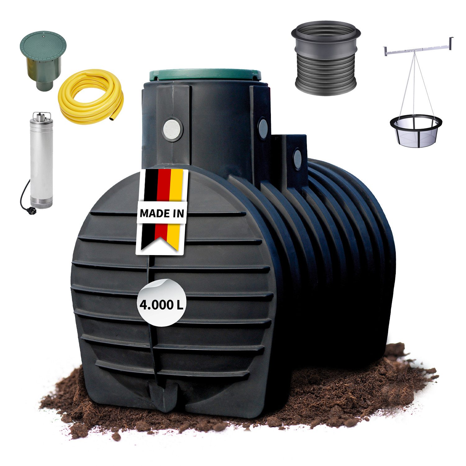 4rain Regenwassertank MONO Erdtank-Komplettset 4000 Liter, 4000 l