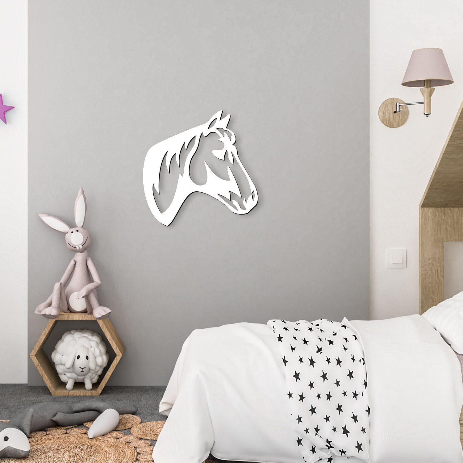 Namofactur LED Dekolicht Pferd RGB Farbwechsler integriert, Kinderzimmer, Unbehandelt Wandlampe LED Holz Nachtlicht, fest Pferdekopf
