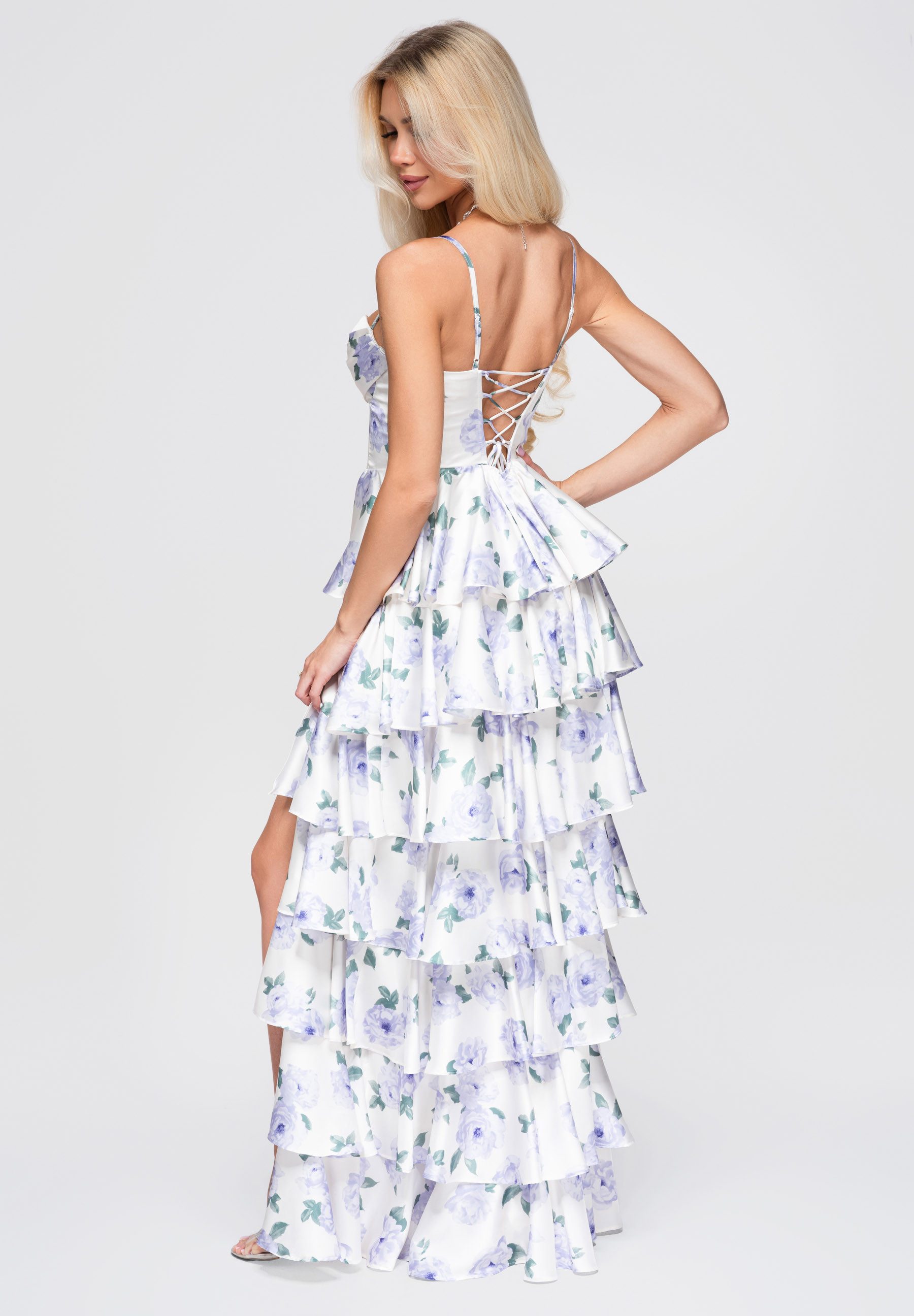 OMBRE Abendkleid Damen Abendkleid Maxi mit Rüschen Violett S (kein Set, 1-tlg)