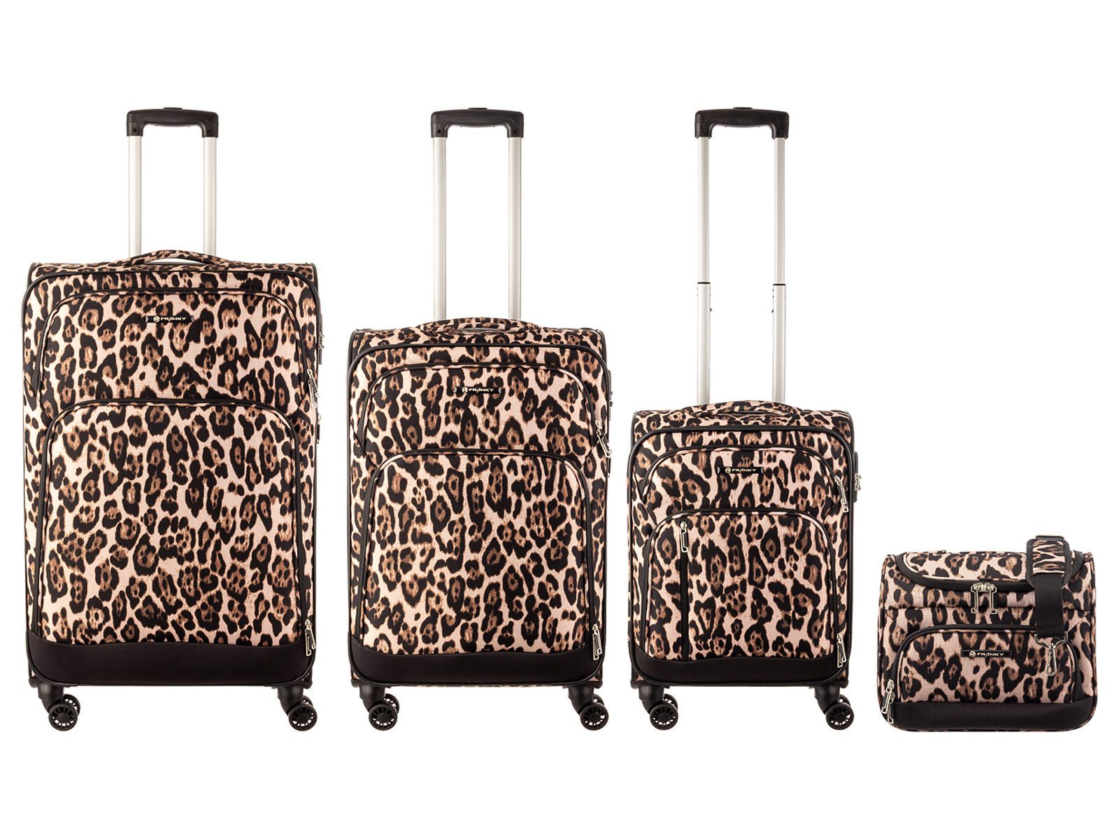 Franky Kofferset Kofferset 55+69+79 cm + Beautycase Spinner leopard, 4 Rollen, (4 tlg)