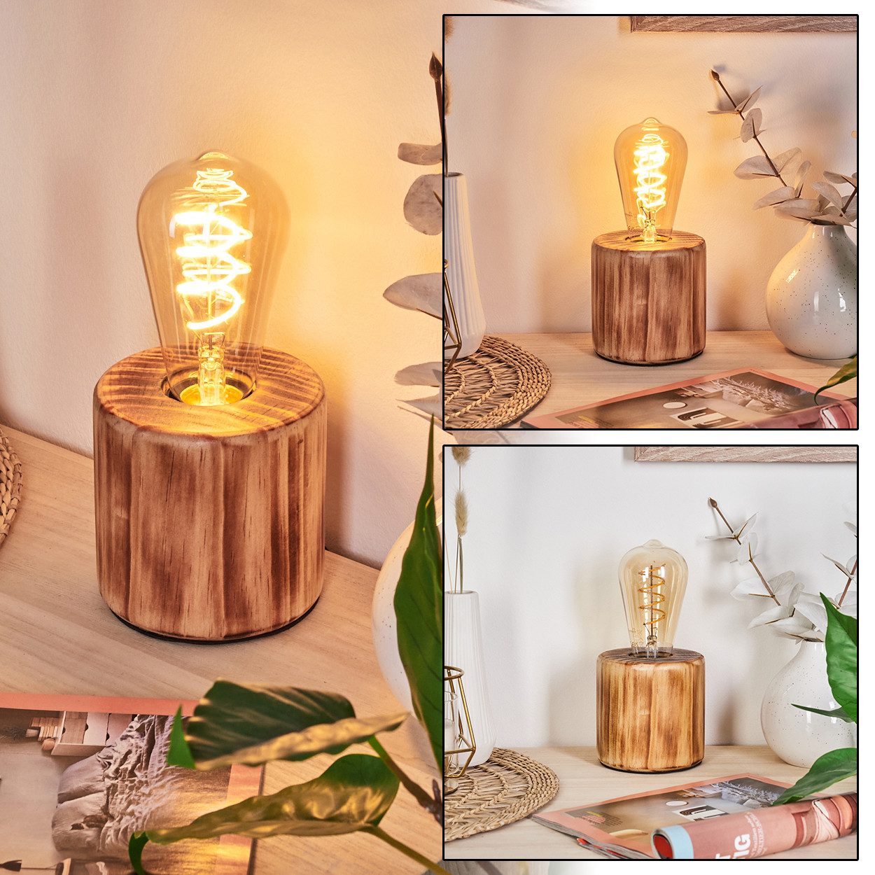 Tischleuchte Tischlampe aus Holz in Naturfarben/Schwarz