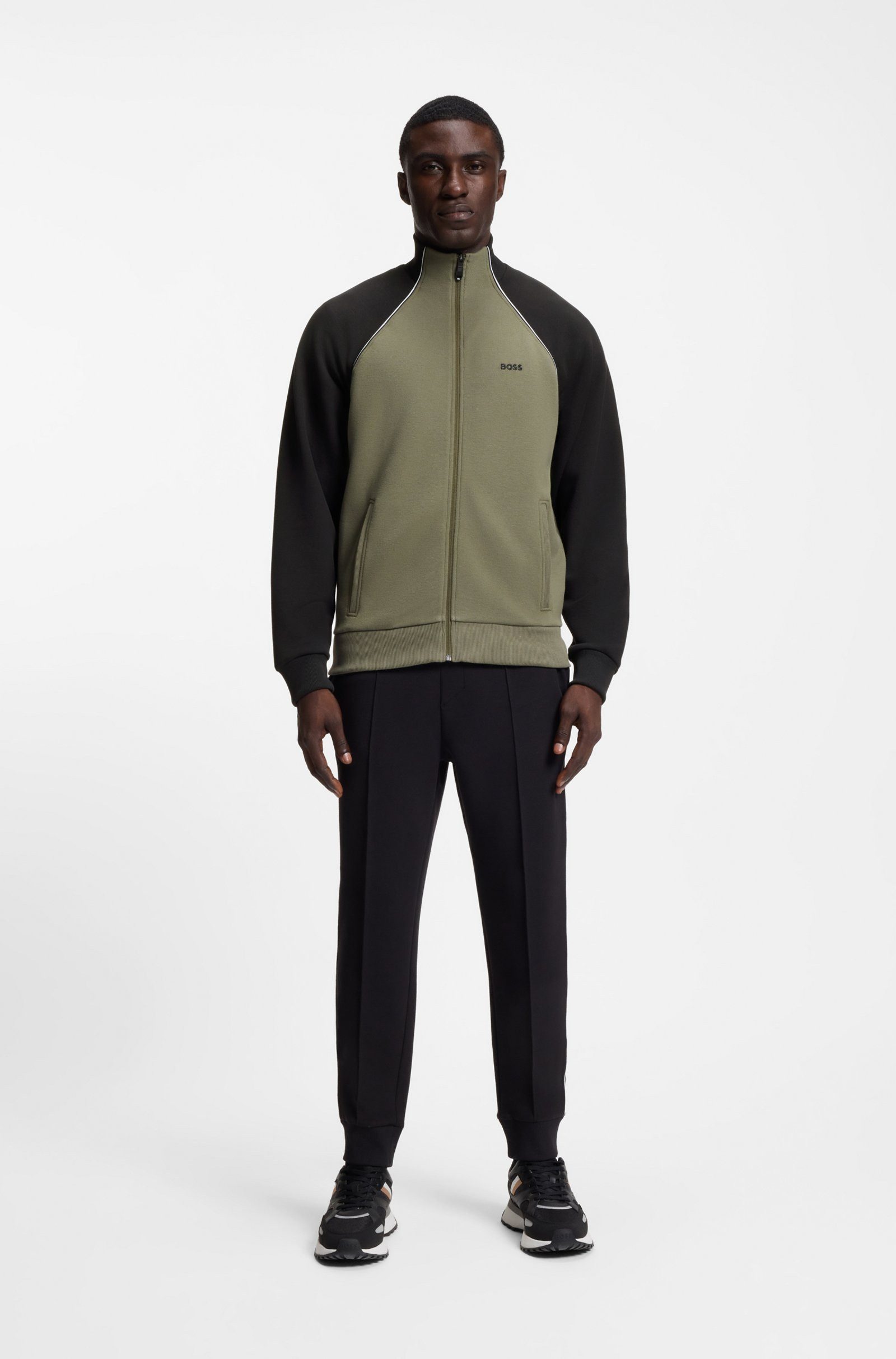 BOSS GREEN Sweatjacke SW_Join Skazmit kontrastfarbenen Paspeln (1-tlg)