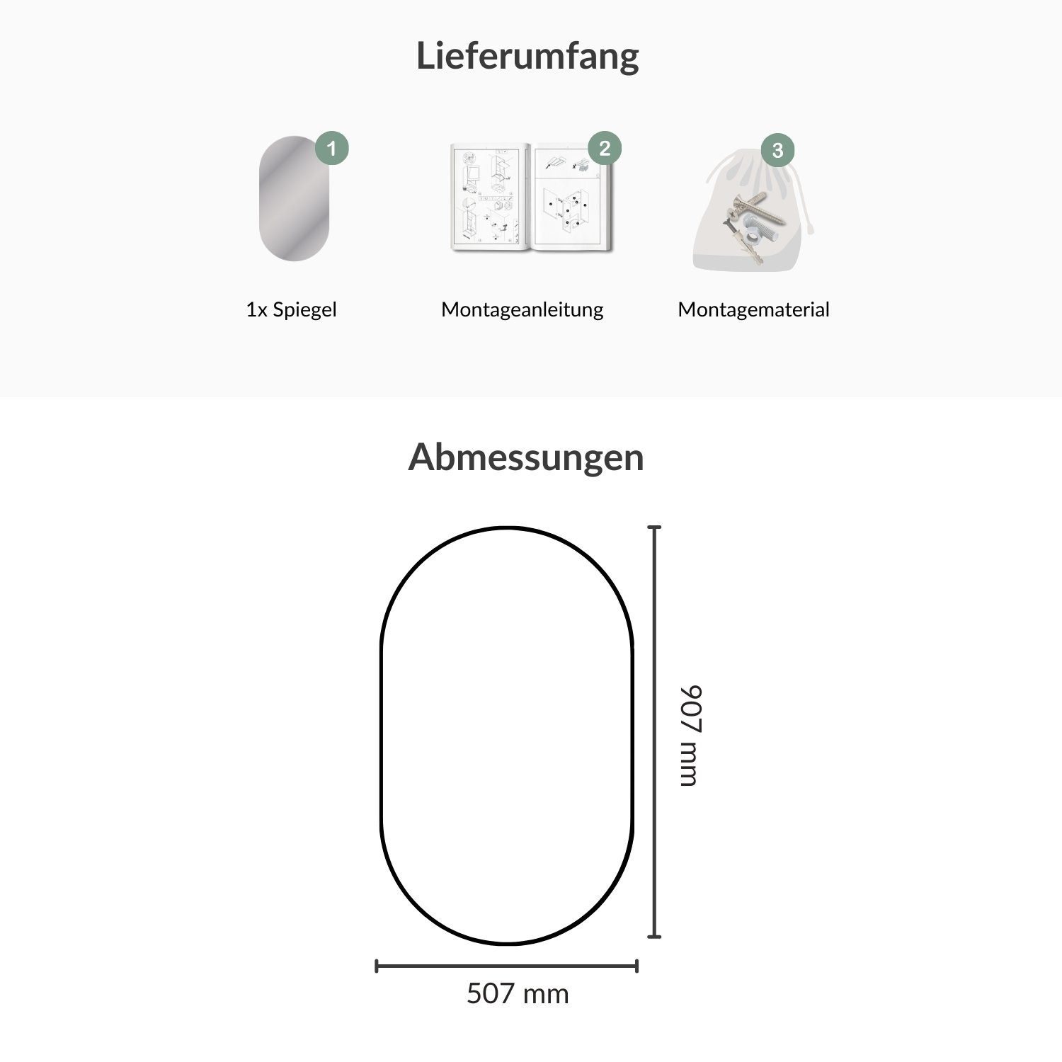 Planetmöbel Badspiegel 50x90 (1-St., dekorative Wandspiegel groß), für Badezimmer, Flur oder Garderobe, Spiegel ohne Rahmen