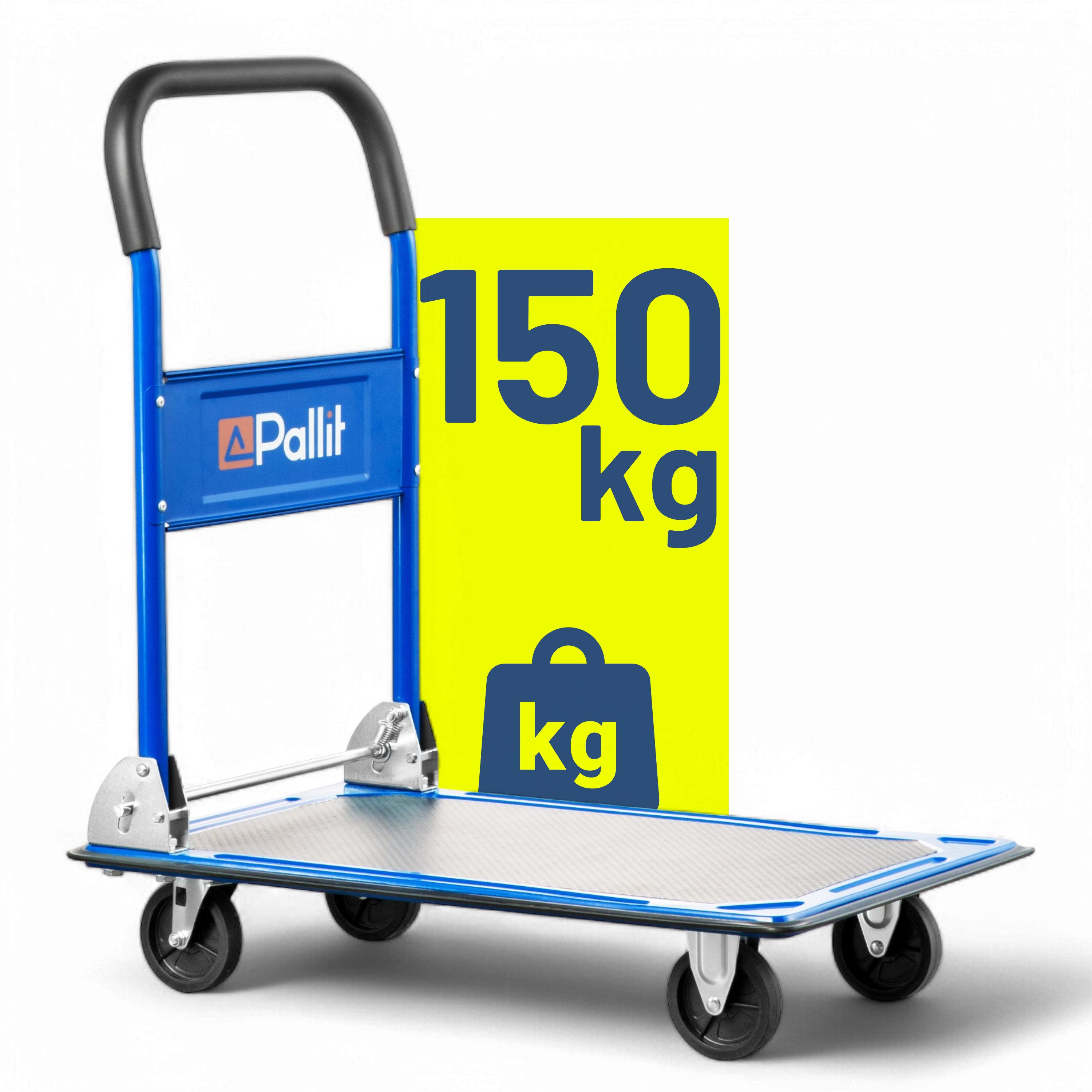 Pallit Transportwagen Schiebebügelwagen CARRY, (150kg Tragkraft, lenkbarer Wagen mit Rollen), Rollwagen mit Anti-Rutsch-Beschichtung als Lastenwagen, Plattformwagen