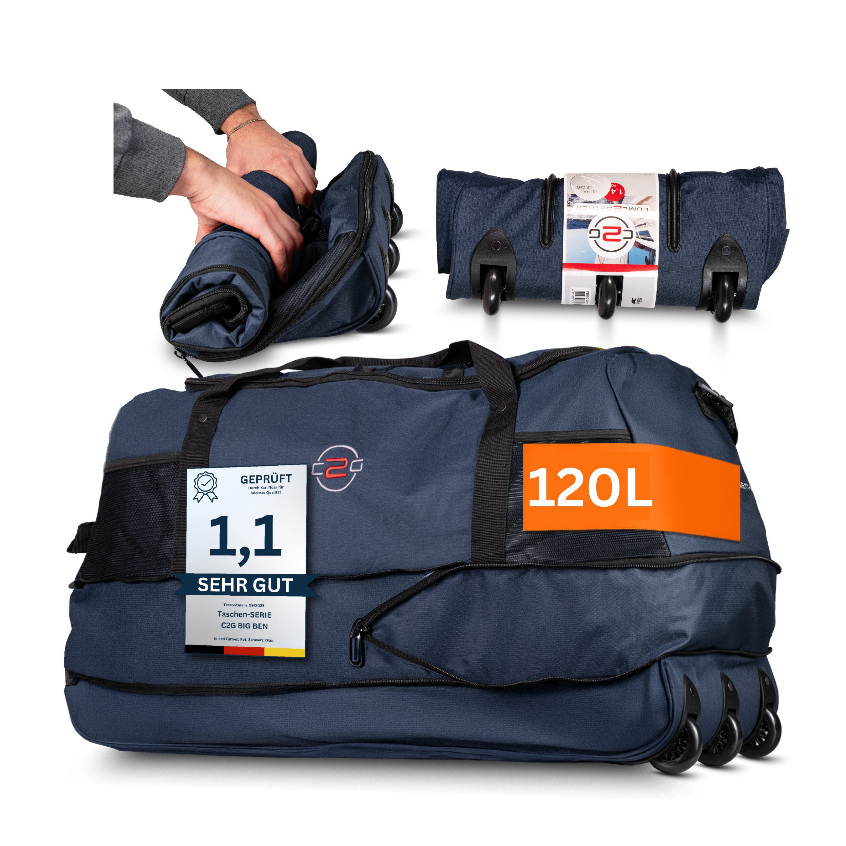 cocoono Reisetasche Faltbare Reisetasche mit Rollen 120 L – XXL Rolltasche günstig online kaufen