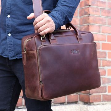 SID & VAIN Laptoptasche Leder Businesstasche Unisex RYAN, Laptoptasche 15,4 Zoll, Aktentasche Echtleder Damen Herren braun