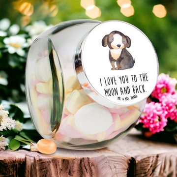 Mr. & Mrs. Panda Vorratsglas XL 2000ml Hund Entspannen - Weiß - Geschenk, Gewürzdose, Vierbeiner, Premium Glas, (1-tlg), Hochwertiger Druck