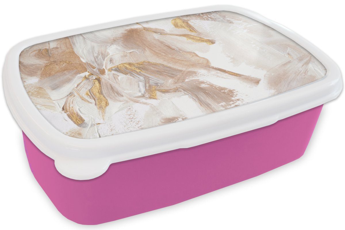 (2-tlg), rosa - Erwachsene, Kunststoff, Farbe für Mädchen, Lunchbox MuchoWow Brotbox Weiß Abstrakt, Snackbox, Kinder, Brotdose - Kunststoff