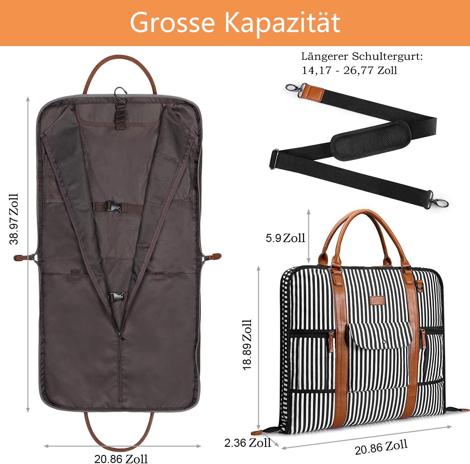 Anzugtasche mit S-ZONE Gestreift Kleidersack, Reisetasche Haken/Schuhfach (1-tlg), Schwarz