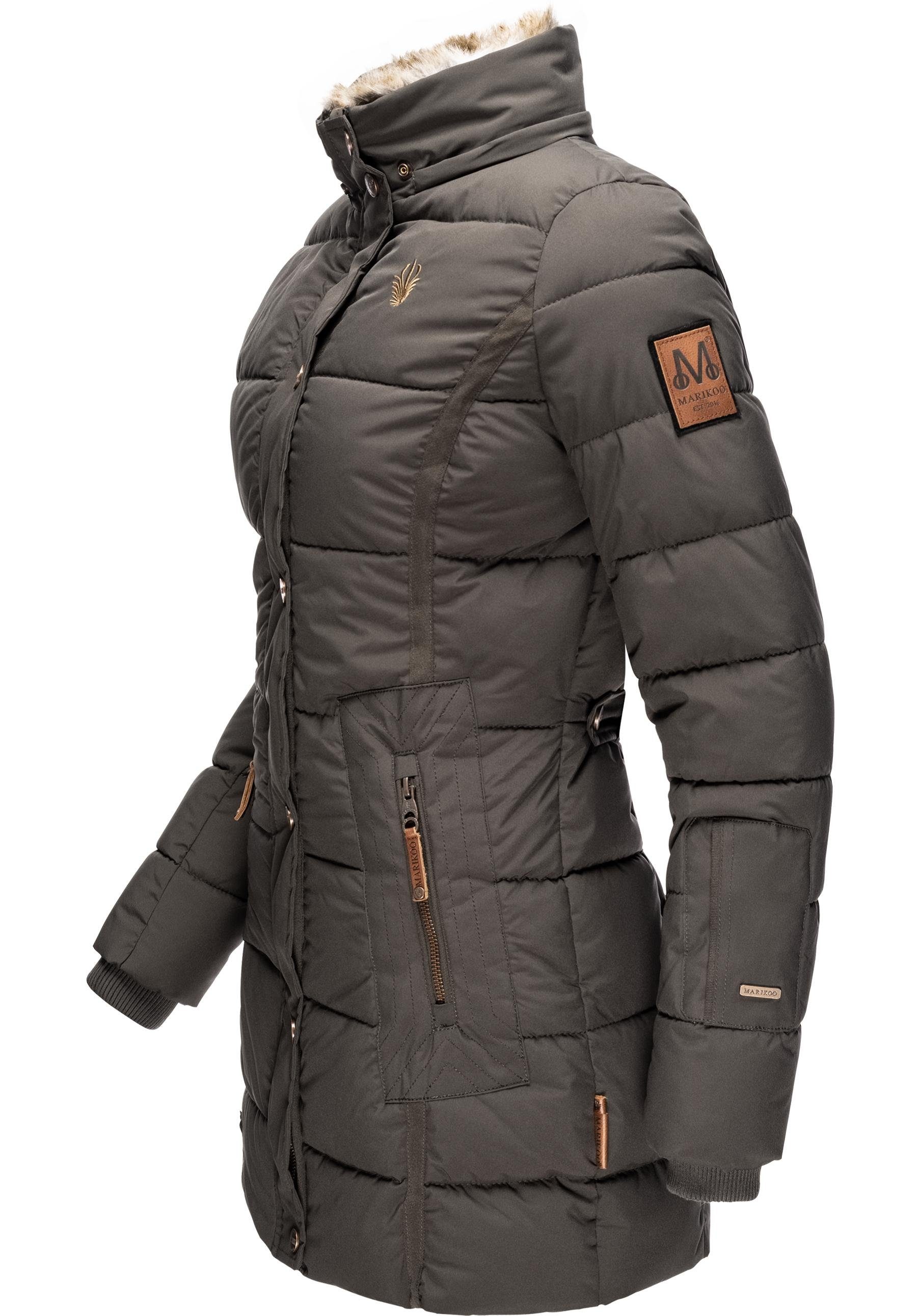 Marikoo Wintermantel Lieblings Jacke Kunstpelz-Kapuze Steppmantel Winter stylischer m. anthrazit