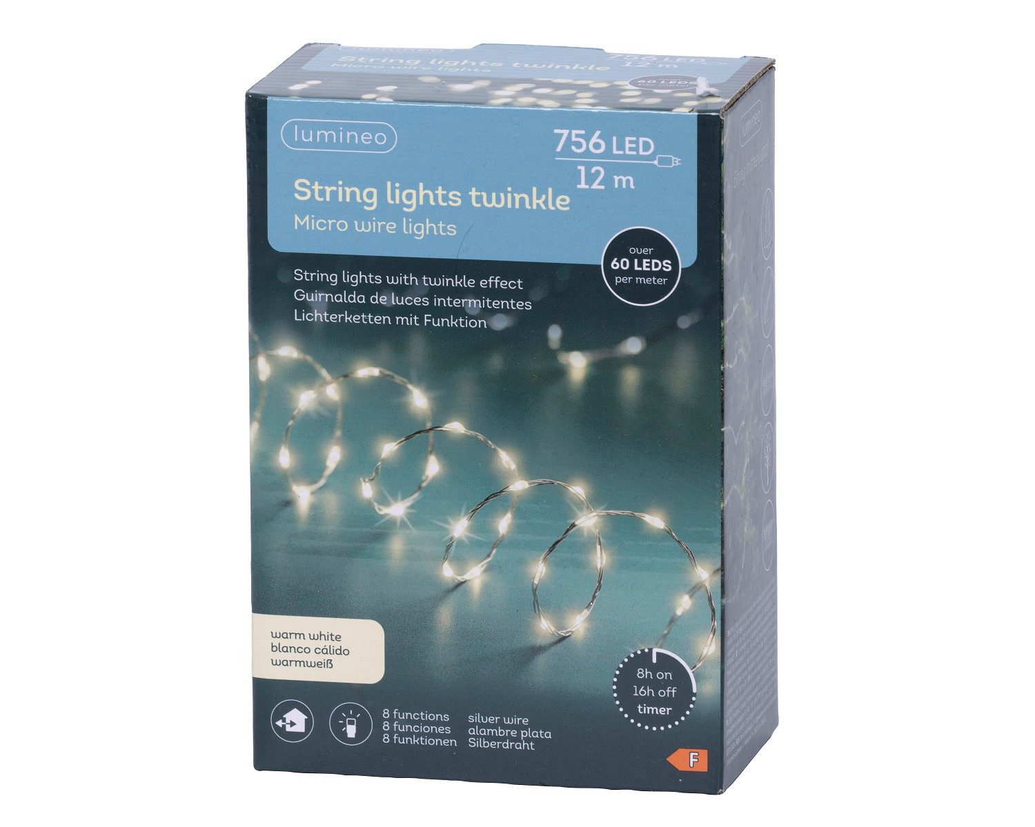 Lumineo LED-Lichterkette Lumineo Lichterkette STRING LIGHTS TWINKLE 756 LED 12 m, warm weiß, Indoor/Outdoor, 8 Licht-Modi, 8h-Timer
