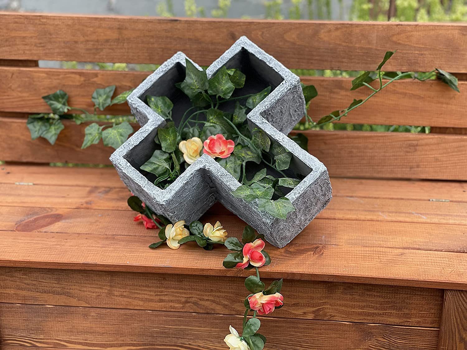 Stone and Style Gartenfigur Steinfigur Grabschmuck Pflanzschale Kreuz günstig online kaufen