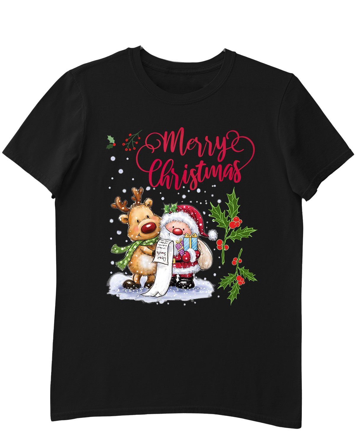 Weihnachtsmann (1-tlg) Quattro Merry Herren Formatee Kurzarmshirt Christmas Rentier