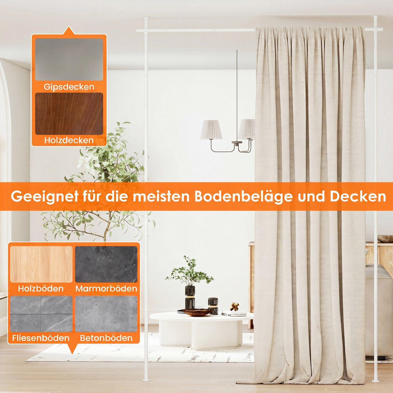 COSTWAY Raumteiler, Gardinenstange flexibel verstellbares Paraventgestell ohne Bohren